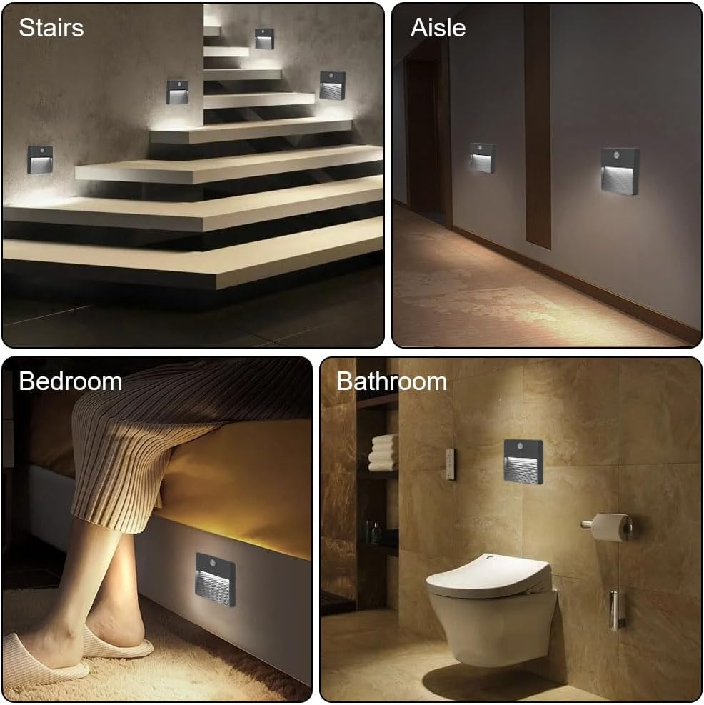 HOTUT Motion Sensor Night Light,2Pcs Stick-On Battery Powered Night Lights,Warm Light,4 RGB Colors,Auto/On/Off Light,Stair Sensor Lights Indoors,Night Light for Stair,Hallway,Kitchen,Closet (Gray) - Grey-2Pcs image number 5