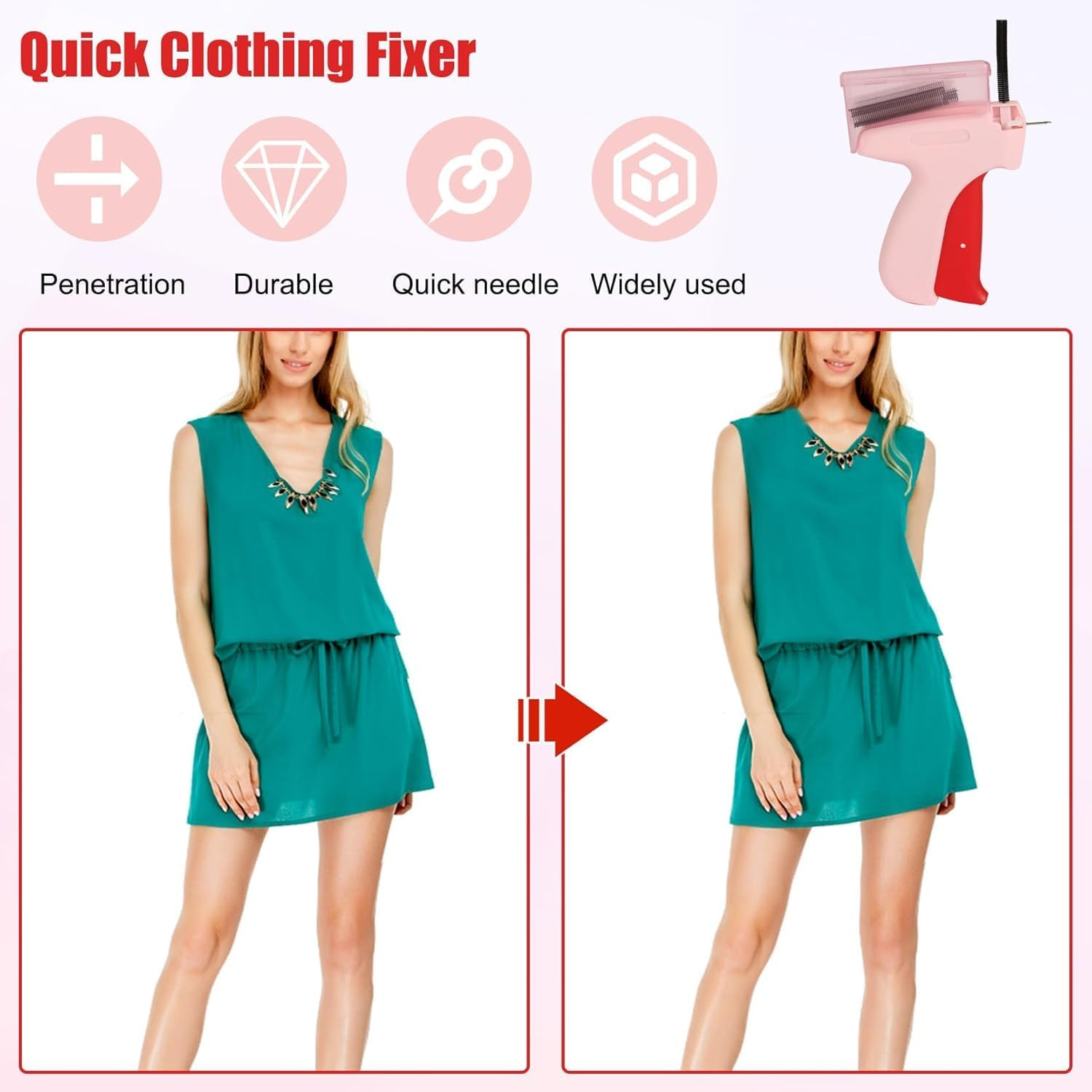 Stitch Gun with Storage Box for Clothes,Fine Stitch Gun Kit Handheld Tagging Gun for Clothing,Quick Hemming Sewing Tool Kit Clothing Fixer with 5 Needles,1000 Black & 1000 White Fasteners