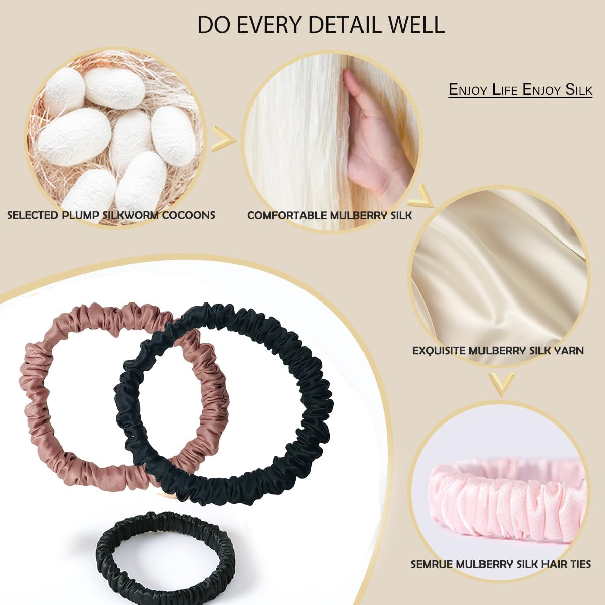 Scrunchies for Women, 4 Pieces Silk Hair Rings Women, Premium Satin Hair Bobbles, Soft Ropes, Ponytail Holder, Women Hair Accessories, Extra Elastic & Strong Hold, No Hair Damage image number 3