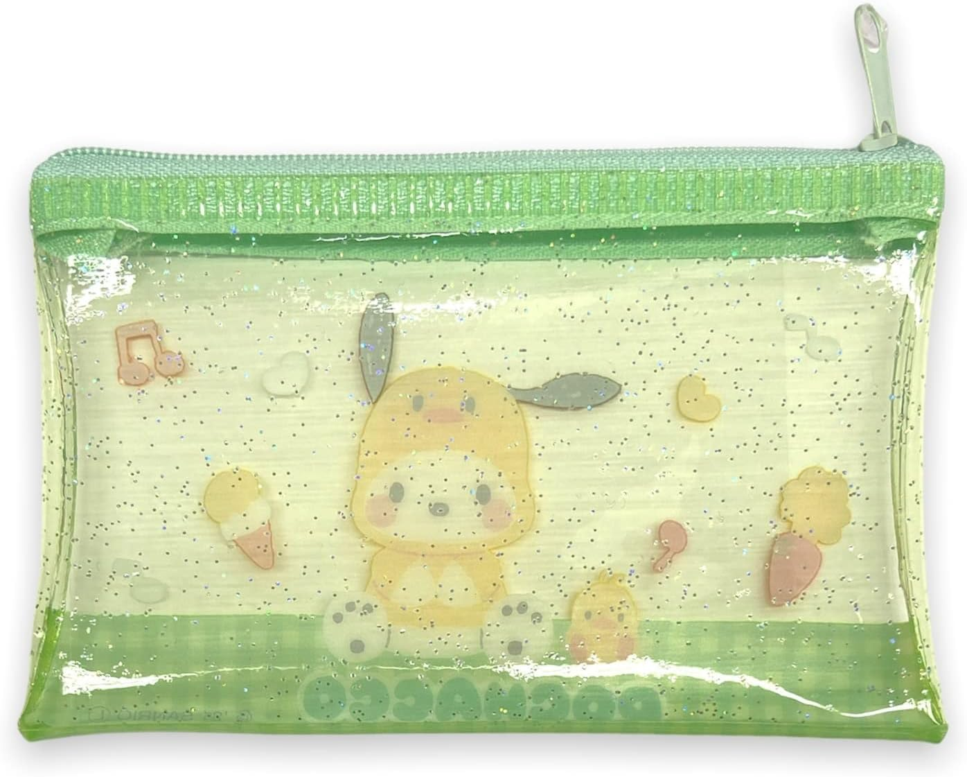 Friend Sanrio Pochacco Accessories Cosmetic Flat Vinyl Mini Pouch Zipper Case Bag 4.7 in (W) &times; 3.0 in (H), Green, Cosmetic Bags image number 1