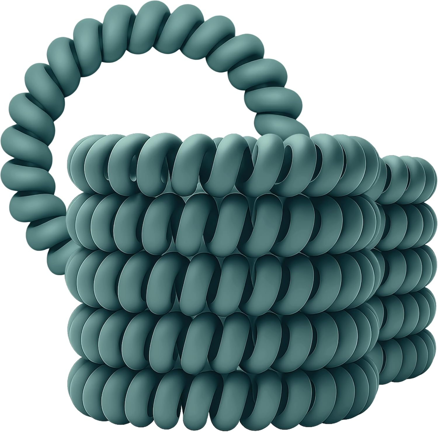 Specora Spiral Hair Scrunchies Petrol Pack of 10-5 Cm - TPU - Telephone Cable Scrunchie - No Pulling & Tangling - Elastic, No Imprint, Gentle on Hair