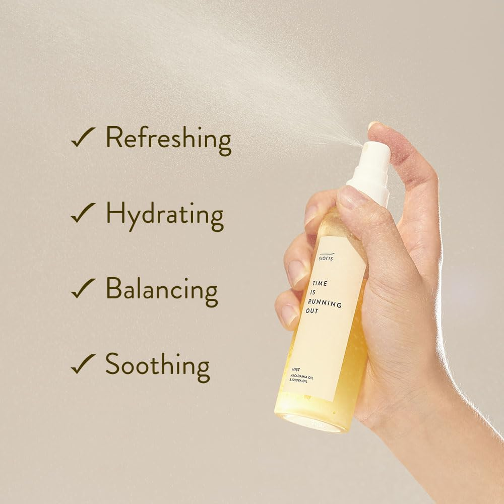 Sioris Time Is Running Out Mist (Organic, Vegan), Glass Skin Face Mist for Sensitive Skin, Jojoba Oil for Moisture Lock, Enriched Citrus Water Rejuvenates Glass Veil Finish