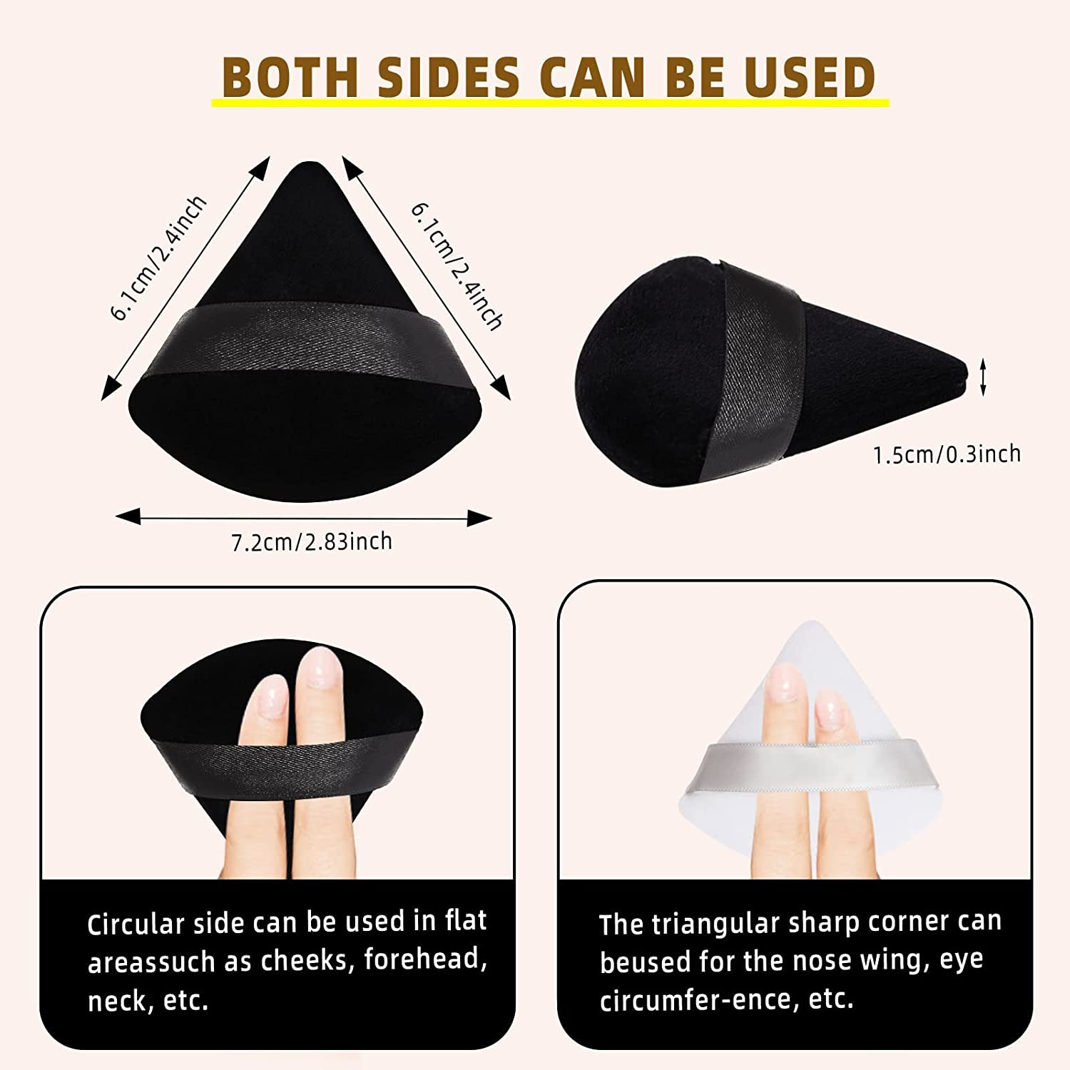 YBVABE Powder Puff, 12Pcs Triangle Powder Puffs Black - Soft & Supple Puffers, Reusable Face Makeup Sponge Blender with Strap for Loose Powder - Setting Powder Beauty Body Cosmetic Foundation Tool image number 5