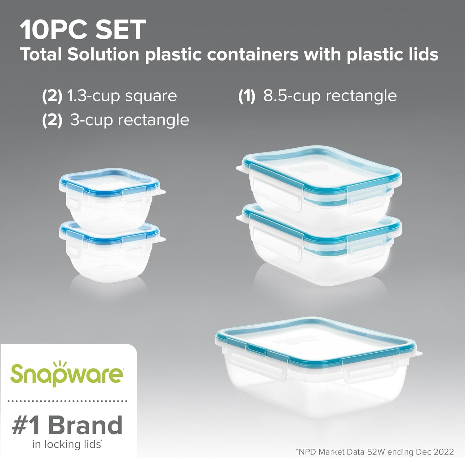 Snapware Total Solution 10-PC Mixed Sizes Plastic Food Storage Containers Set with Lids, Meal Prep Food Containers, Bpa-Free Lids with Locking Tabs image number 3