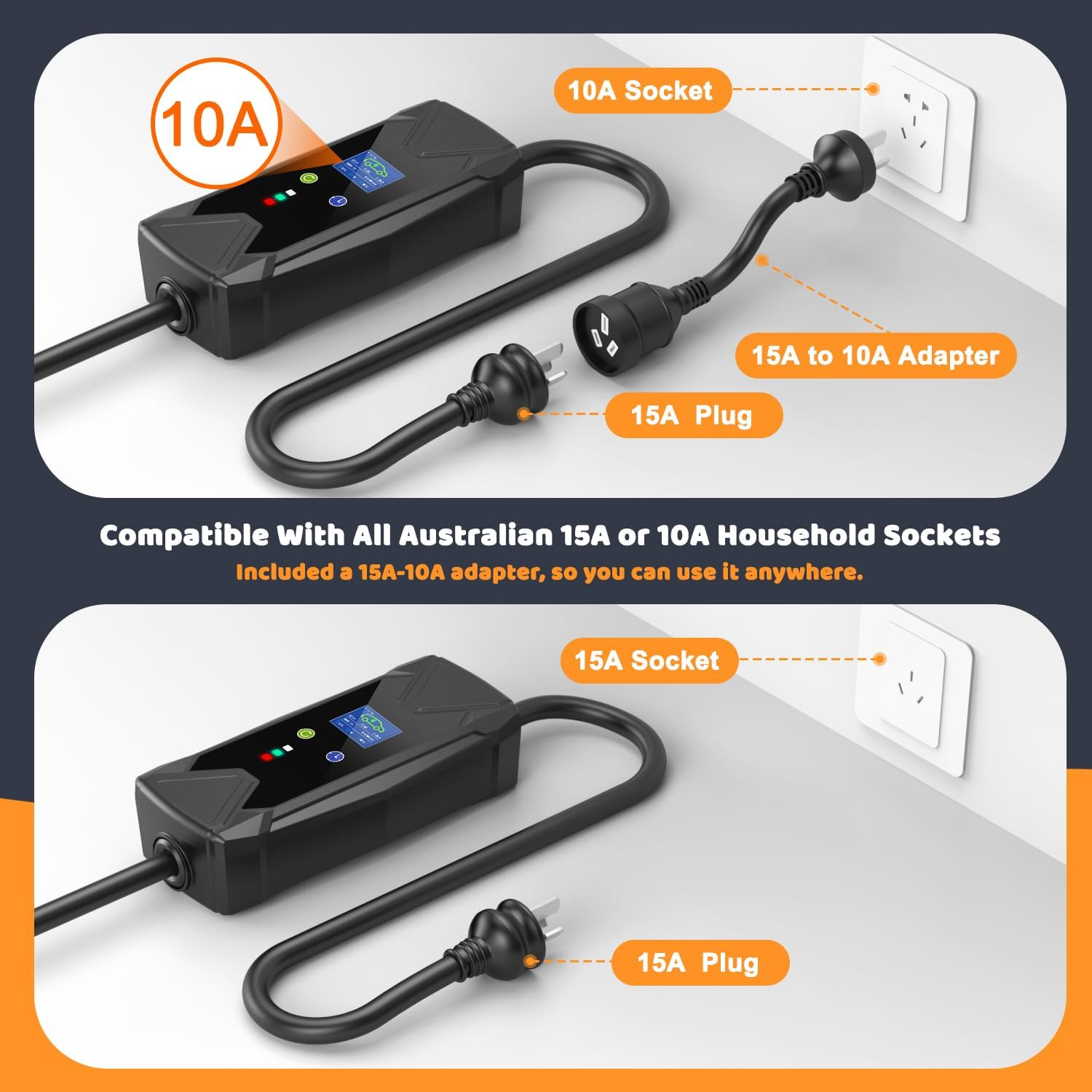 Qkcabo Type 1 EV Charger, 5 Meters Charging Cable 10A/15A 240V, Australian 15A Charger EV, Adjustable Current for SAE J1772 Electric Vehicle Car/Phev image number 4