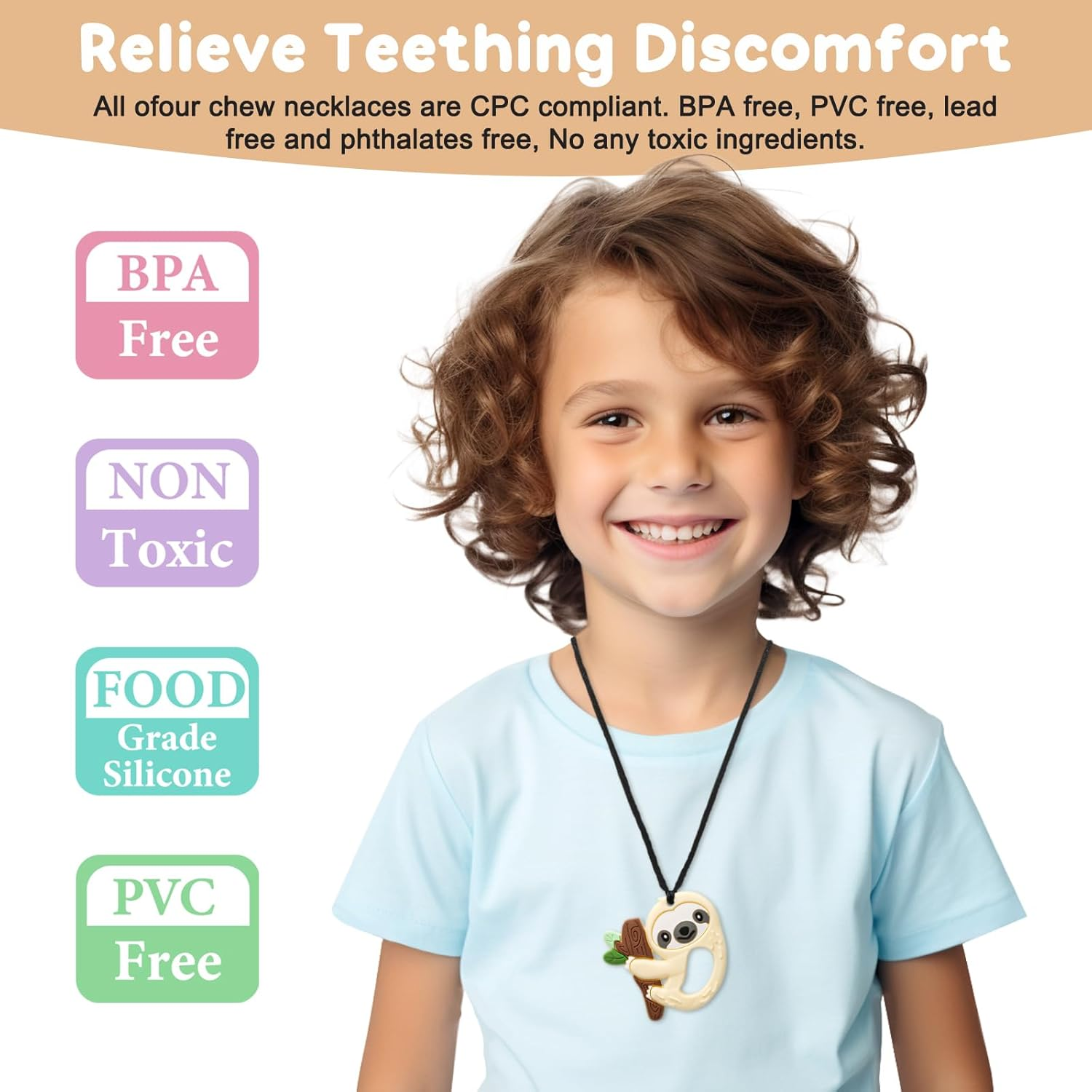 MR.TIMELAG Chew Necklace, 5 Pack Sensory Chew Necklace Bundle for Kids with Teething, ADHD, Autism, Oral Motor Chewy Teether, for Boys&Girls,Silicone Necklace Made from Food Grade Silicone Safety image number 5