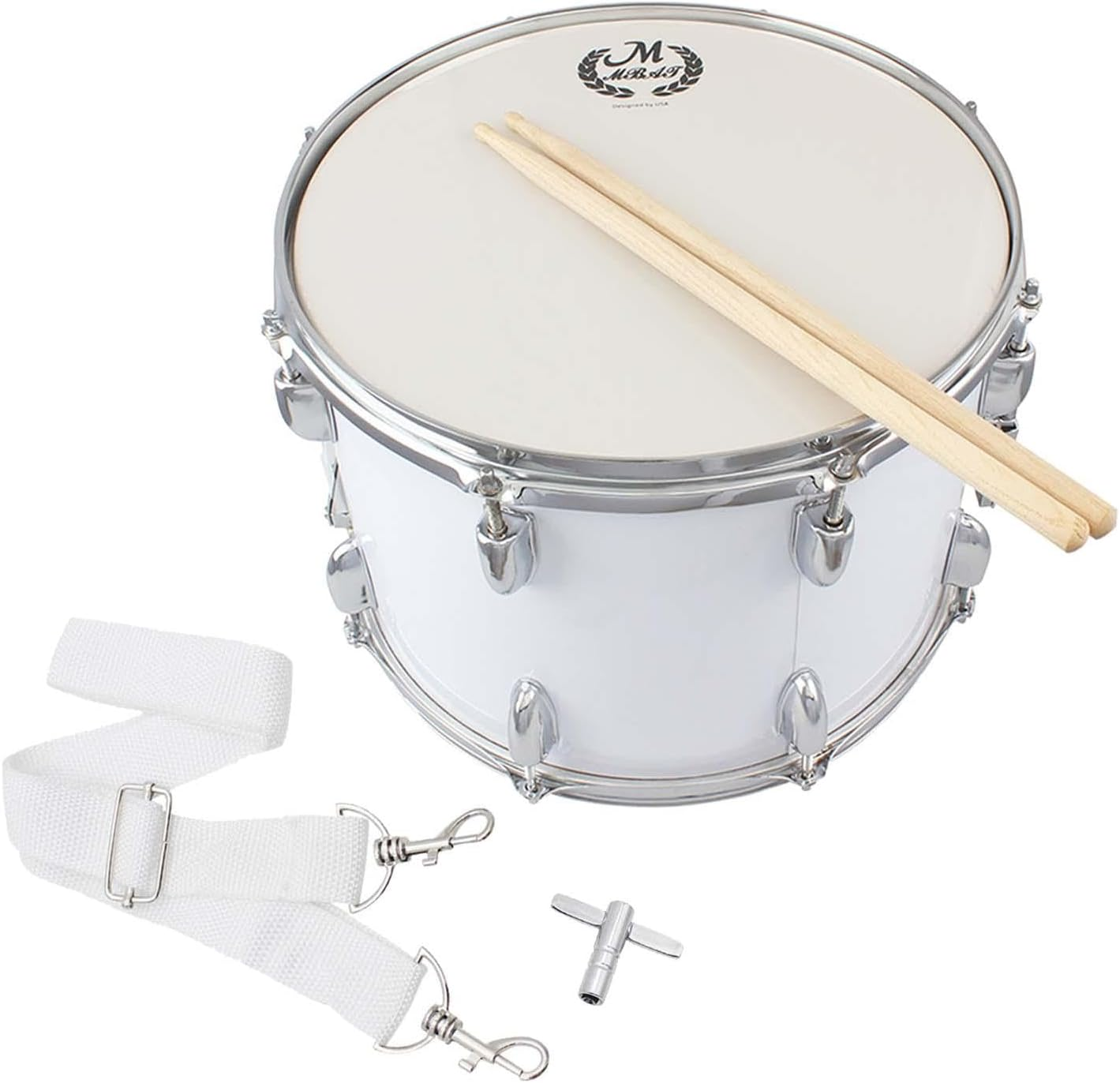Marching Snare Drum, 14 Inch Musical Education Percussion Instrument with Drumsticks, Drum Key and Strap image number 1