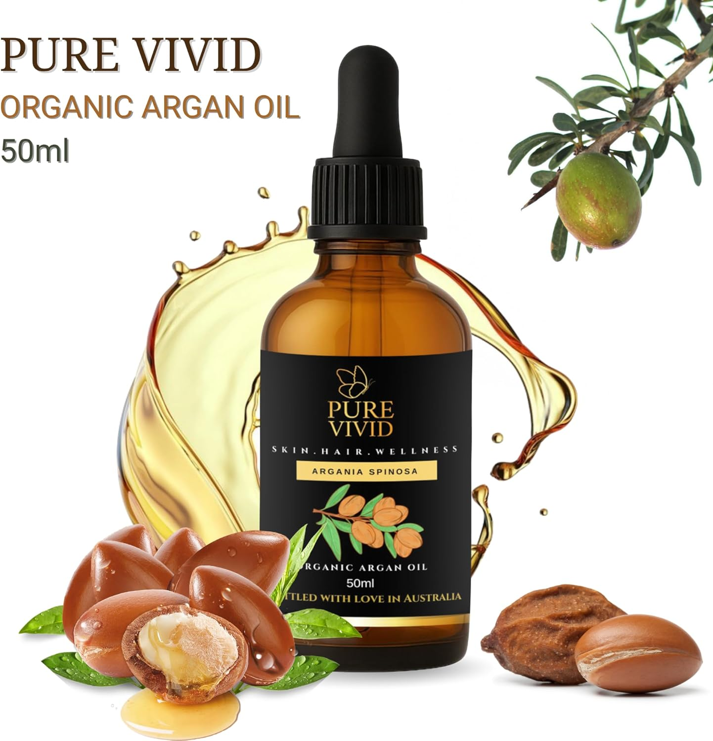 Pure Organic Moroccan Argan Oil &ndash; Cold-Pressed & Unrefined Natural Moisturizer for Face, Hair, Nails & Body | Non-Greasy, Fast Absorbing & Rich in Antioxidants Argon Oil | Glass Bottle with Dropper image number 3