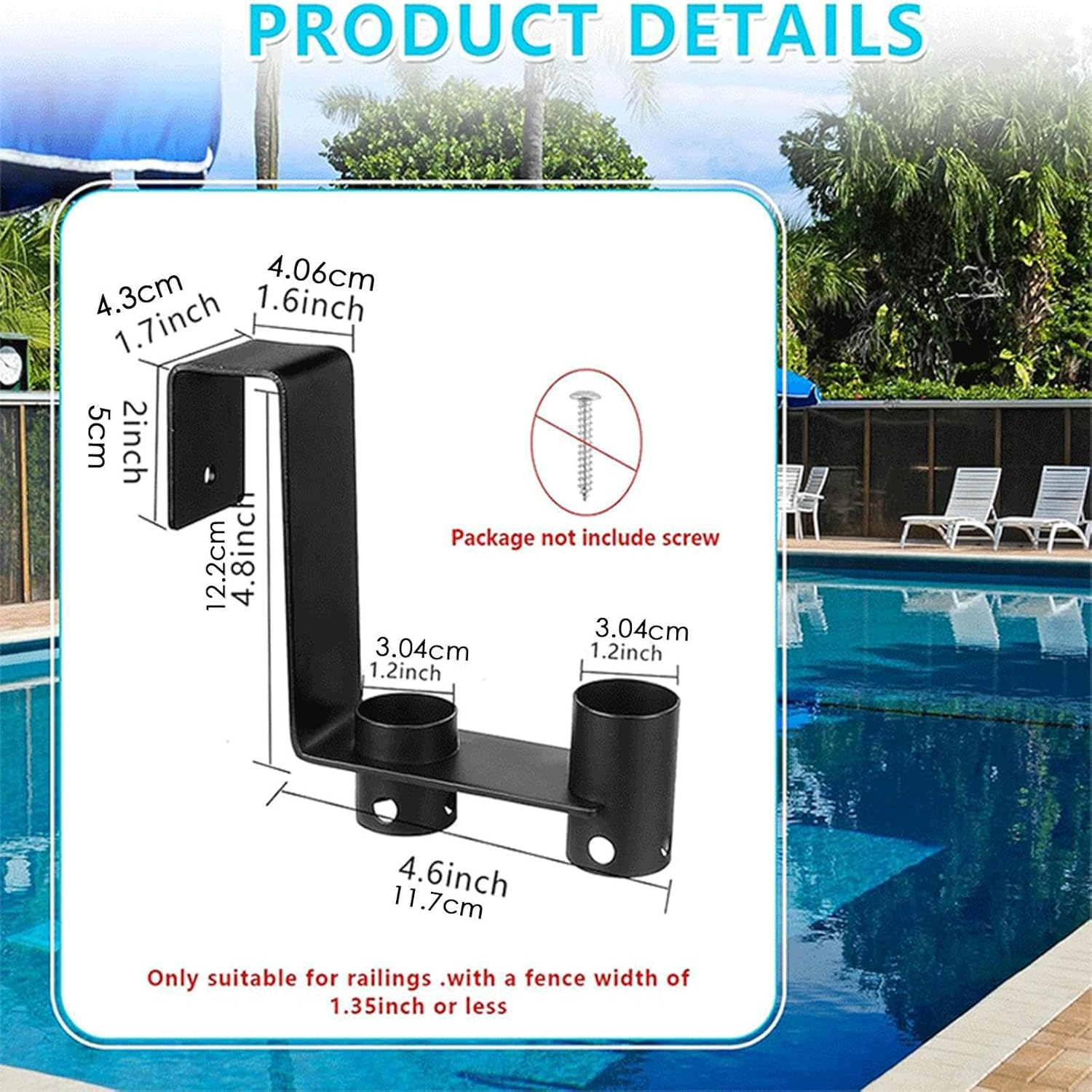 Wjnflqn Pool Pole Holder, Set of 2 Pool Fence Hangers, Rustproof and Weatherproof, Space-Saving Storage Solution for Garden and Outdoor Use image number 6