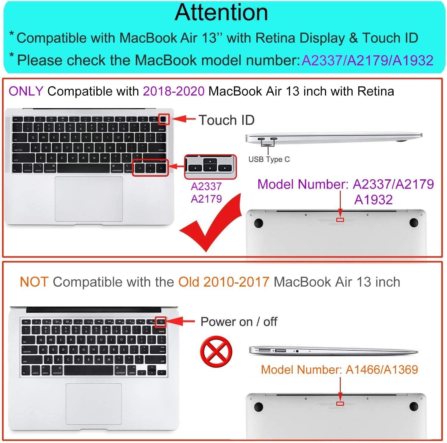 GVTECH for Macbook Air 13 Inch Crystal Clear Case 2022 2021-2018 A2337 M1 A2179 A1932, Plastic Hard Shell & Keyboard Cover & Screen Protector Compatible with Macbook Air 13 Inch Retina image number 1