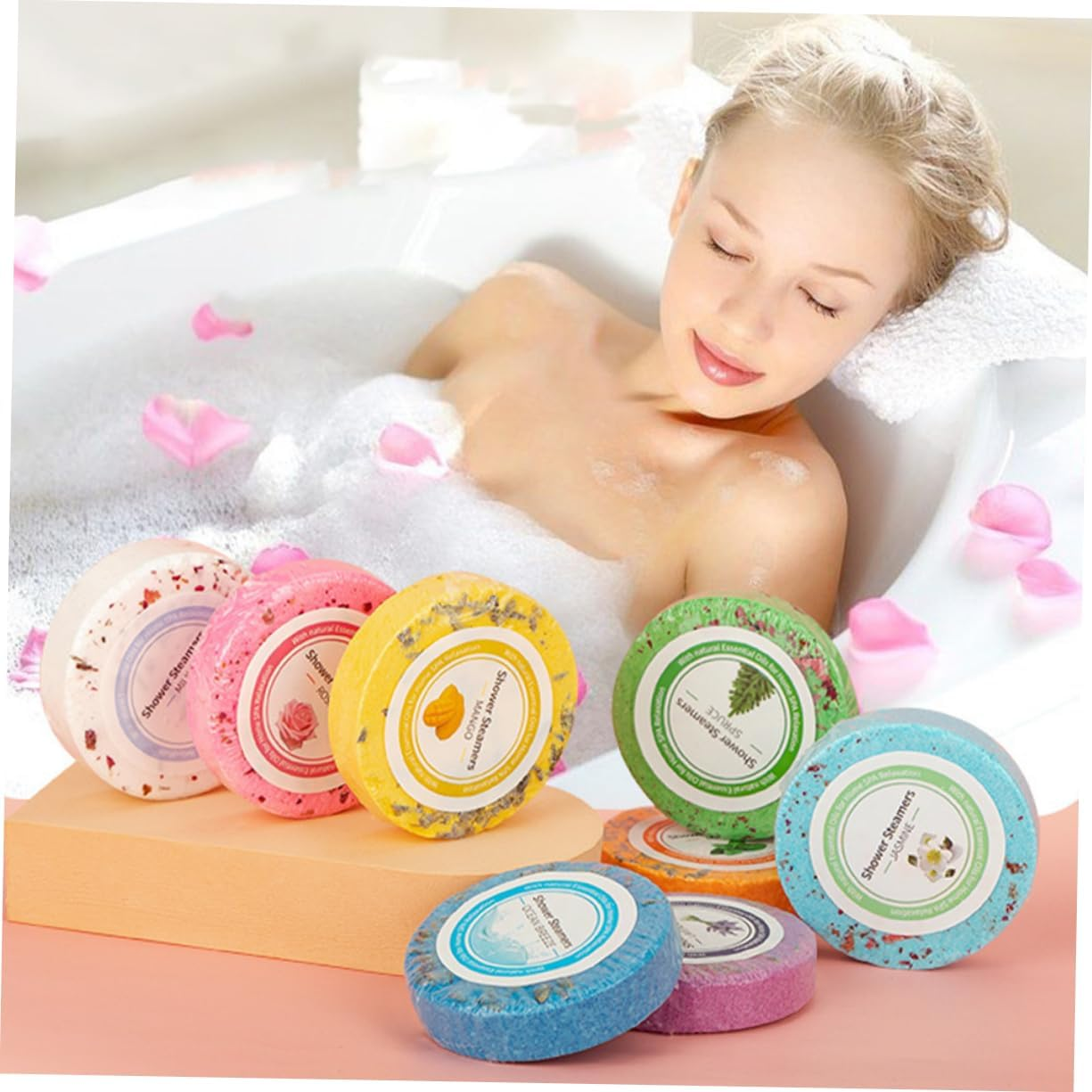 CTIRCHIU 8Pcs Tablets Essential Oil Bath Drops for Relaxation Practical Aroma Tablets for Home Travel Nourishing Sea Salt Formula for All Skin Types image number 5