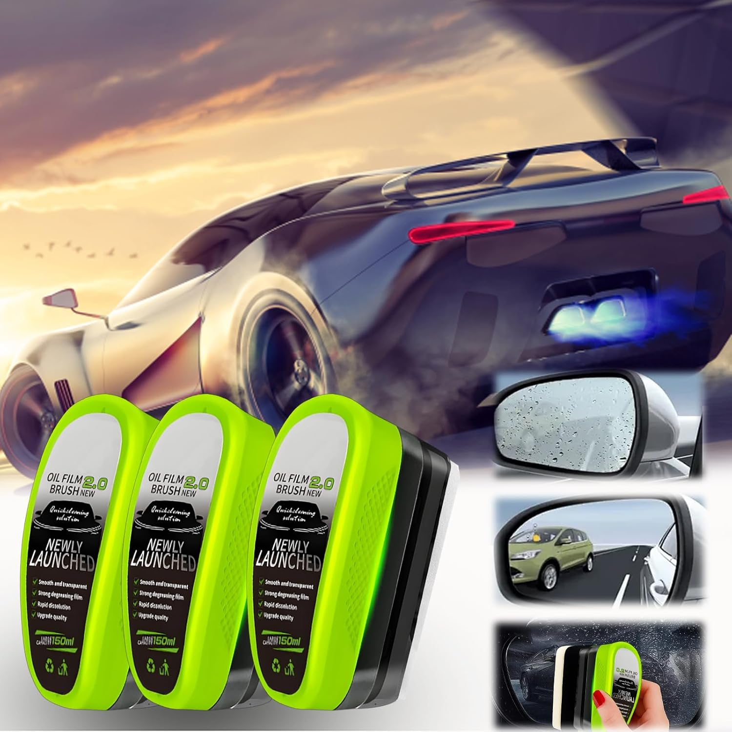 Clear Vision Windscreen Cleaner, 3 Pack Car Glass Cleaner for Clear Vision, Oil Film Removal Tool for Rainy Day Driving and Daily Maintenance image number 5