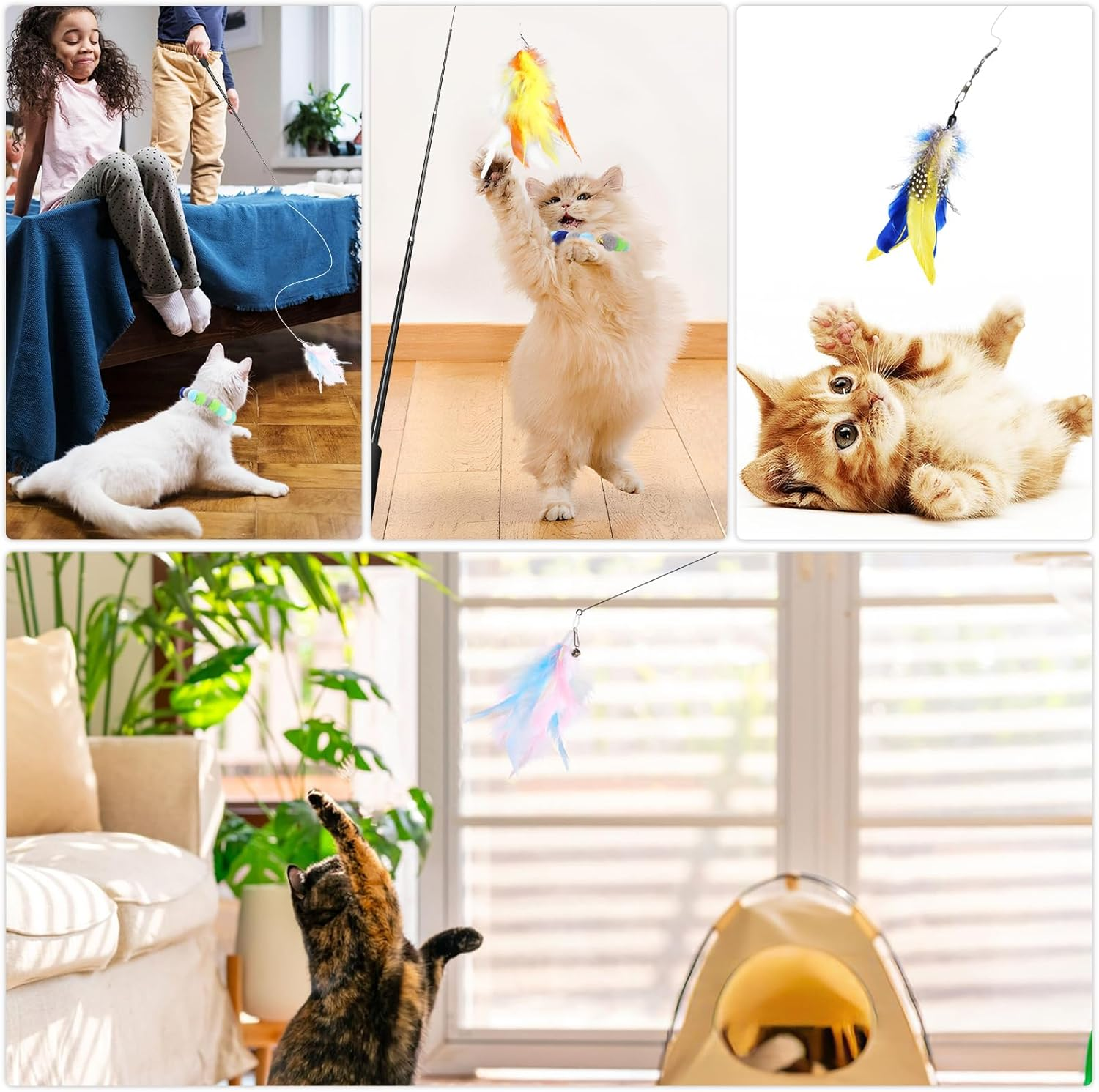 14Pcs Feather Teaser Cat Toy Set，Geeric Interactive Cat Teaser Toys Kit & Kitten Choker Bell Retractable Cats Wand Funny Sticks Multi Replacement Teaser Toy for Chase, Exercise, Boredom Relief Indoor image number 5