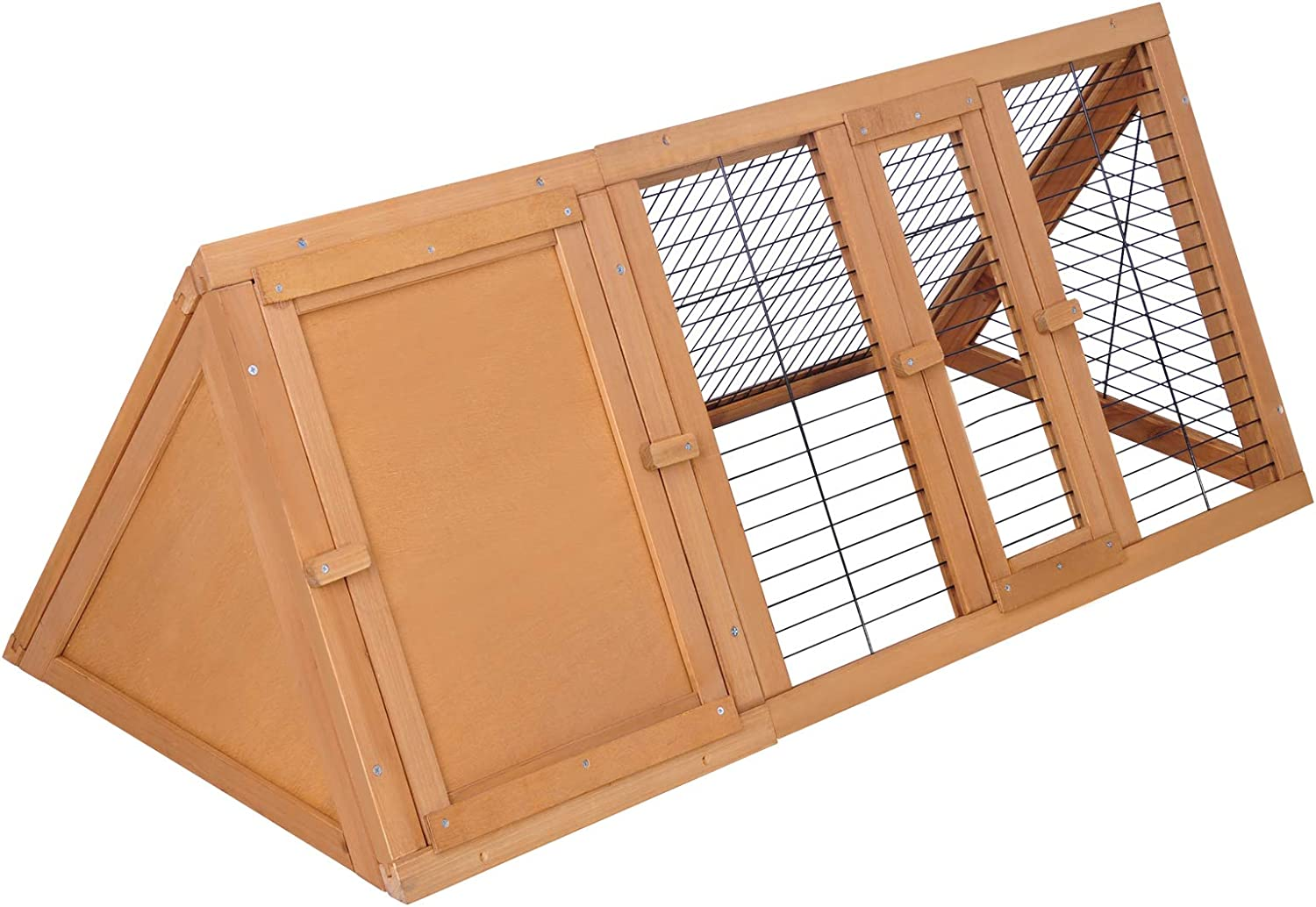 I.Pet Chicken Coop Wooden Rabbit Hutch, Triangle Bunny Cage Rabbits Wood Pet House Run Cages Walk in Guinea Pig Ferret Hen Chook Coops, Outdoor Metal Door Roof Weatherproof DIY Farm image number 2