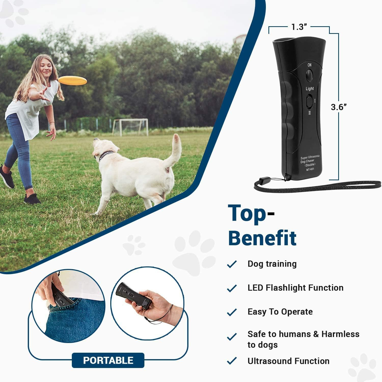 Handheld Dog Repellent, Ultrasonic Dog Trainer Device Electronic Dog Deterrent/Dog Barking Control Devices Training Tool Stop Barking Sonic Dog Repeller image number 3