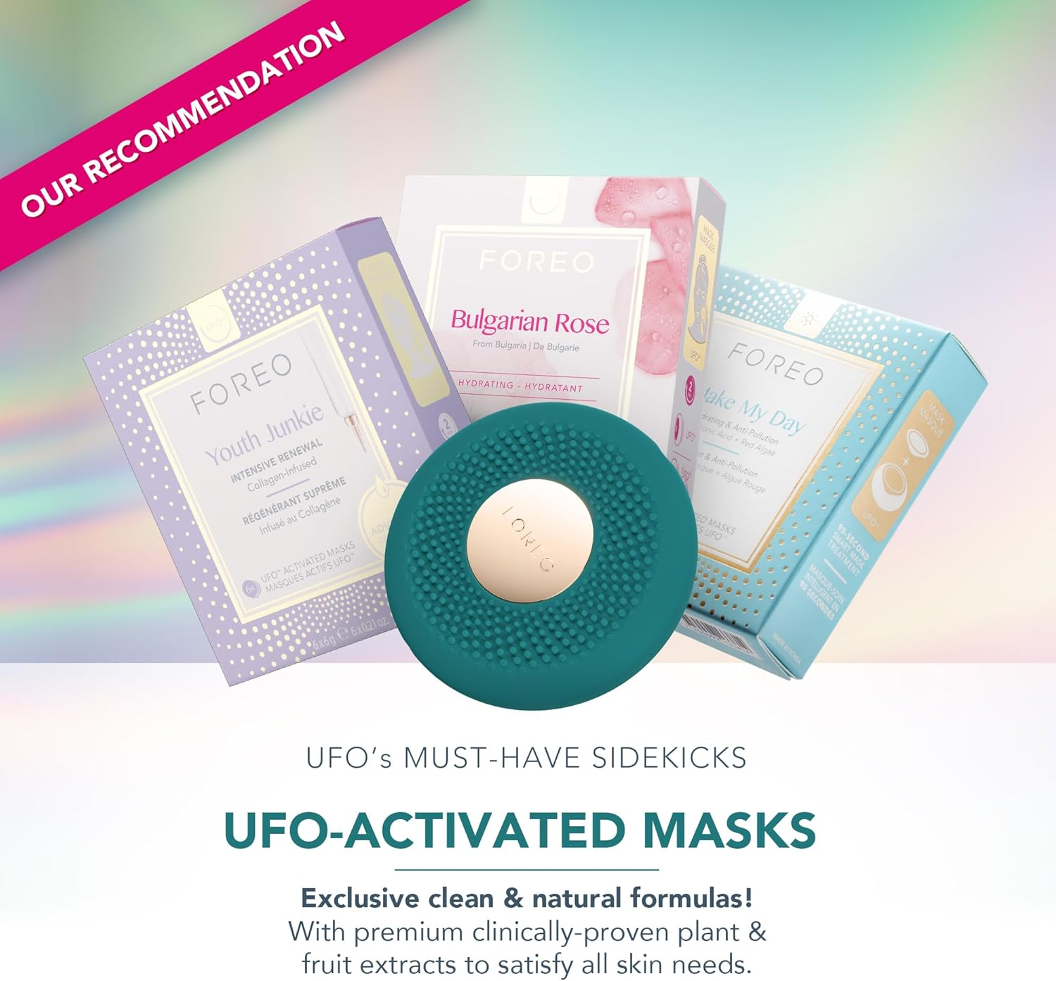 FOREO UFO 3 Go - Compact 4-In-1 Full Facial LED Mask Treatment - Deep Moisturiser - anti Aging Face Mask Beauty - Face Massager - Evergreen image number 4