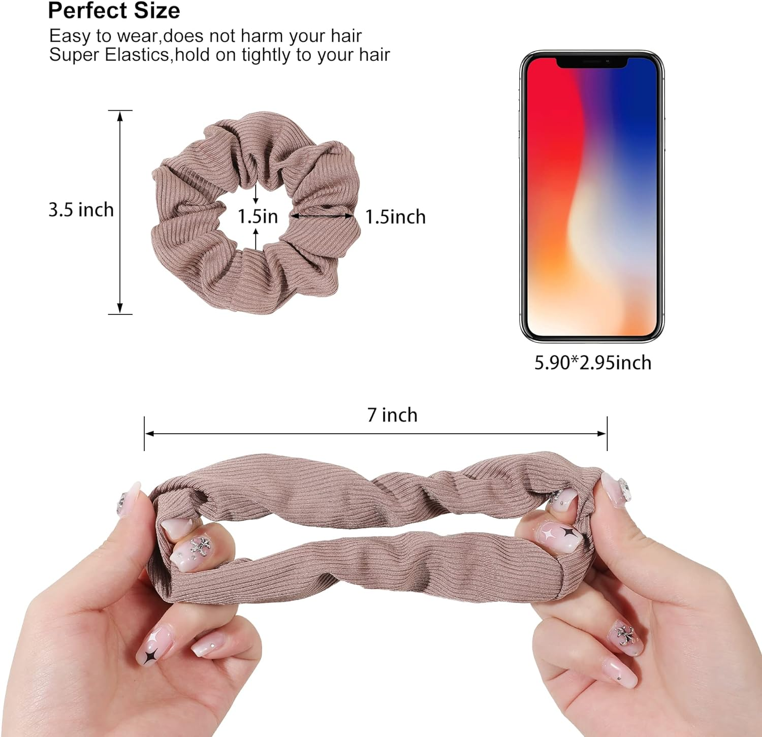 Scrunchies for Women & Girls - Big Cotton Scrunchies for Thick or Thin Hair, No Crease Ponytail Holders image number 6