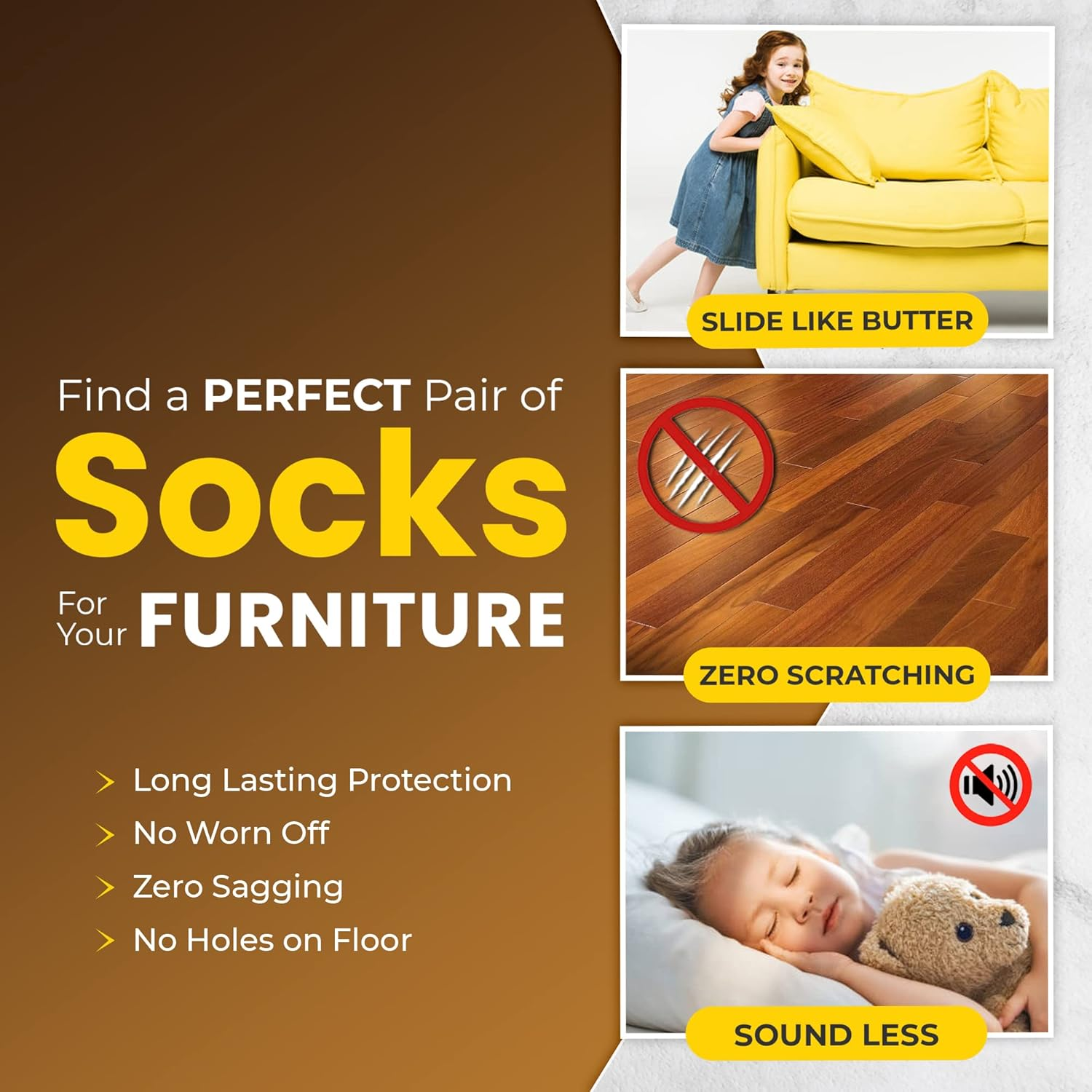 32 Pcs Brown Premium Chair Leg Socks Protectors for Hardwood Floors - Do Not Easily Fall off - Very Easy to Put on - Fits All Leg Shapes - High Elastic Bar Stool Leg Covers - Furniture Pads image number 4