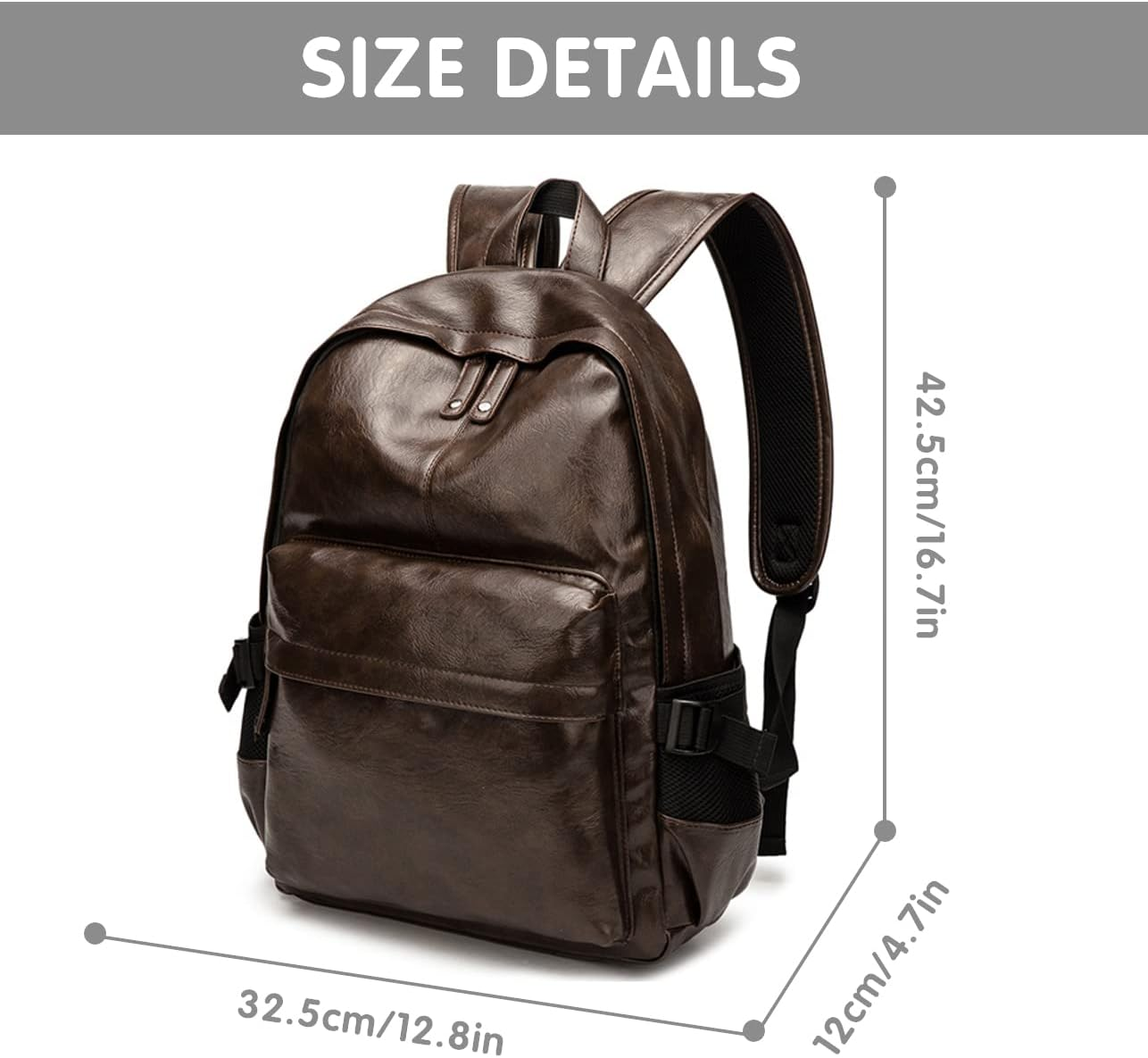 Leather Laptop Backpack for Men Wowen, School College Bookbag Casual Travel Daypack