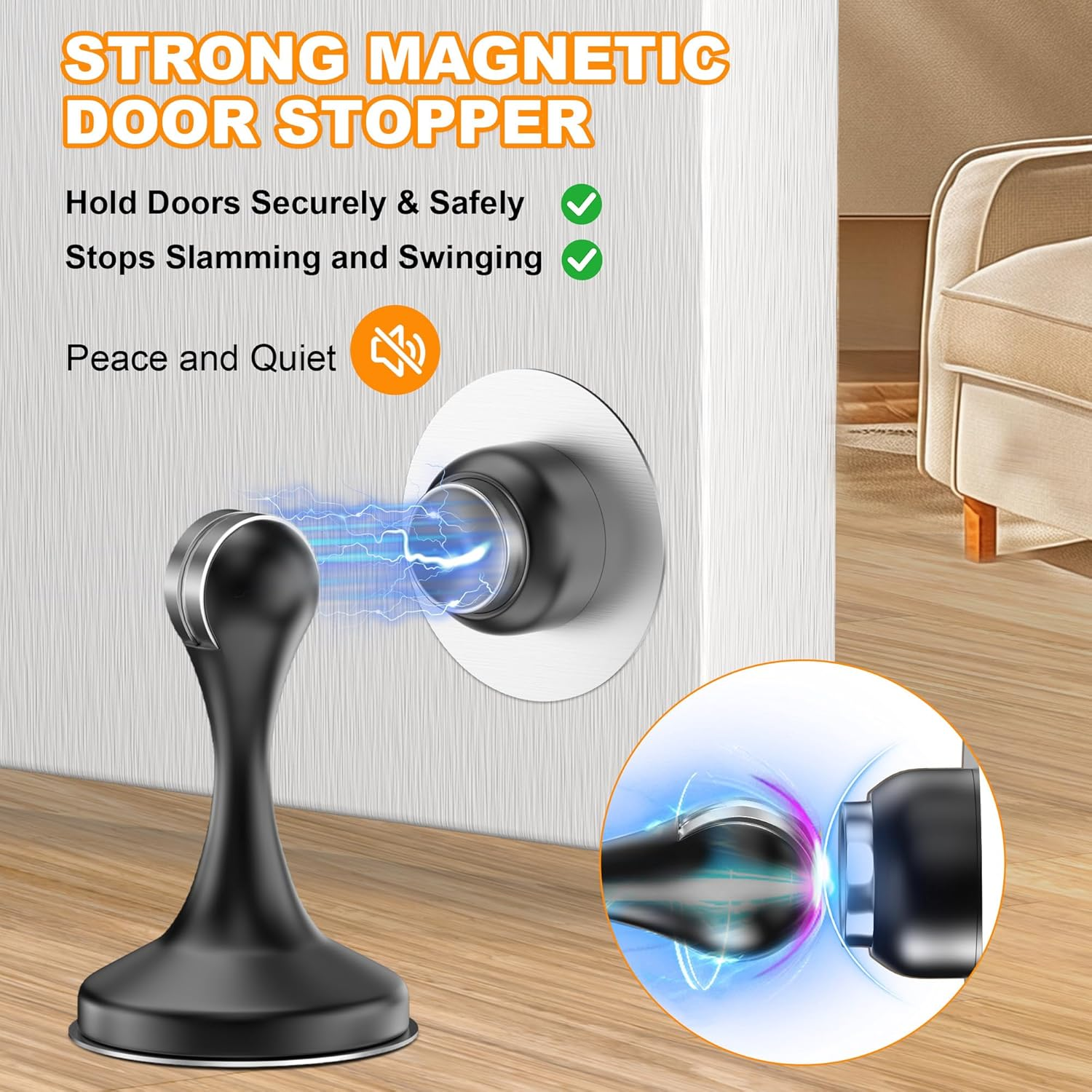 Crosize Magnetic Door Stoppers 1 Pack, Stainless Steel Door Stops for Wall and Floor Mounting, Door Holder Keep Door Open, No Drilling Door Stop with 3D Adhesive Tapes, Black image number 7