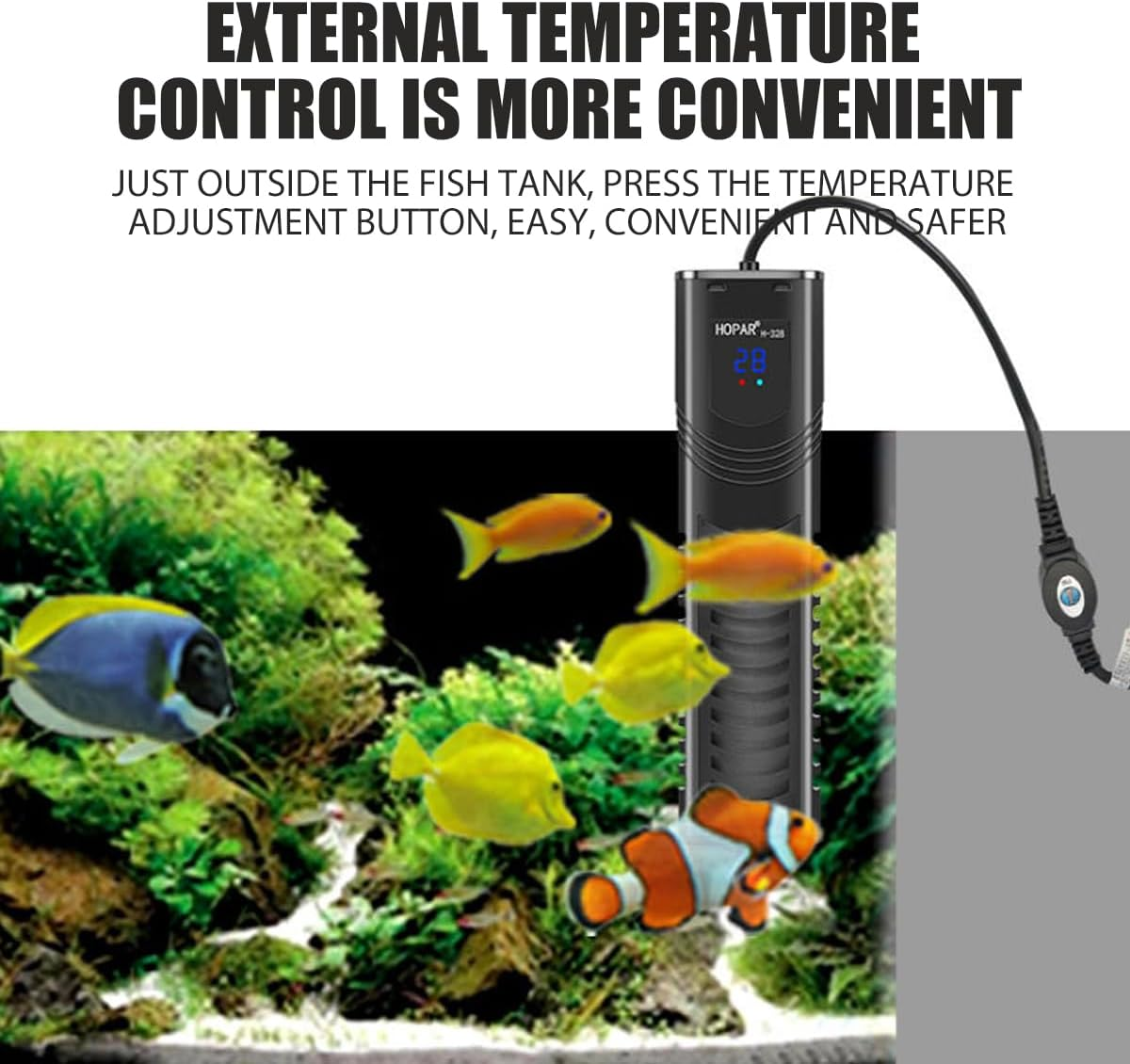 AIMALL Haiba PTC Intelligent Fish Tank Heater - Constant Temperature Heating Rod with Off-Water Power Cut, 500W 800W 1000W, External Temperature Control for Aquarium Safety image number 2