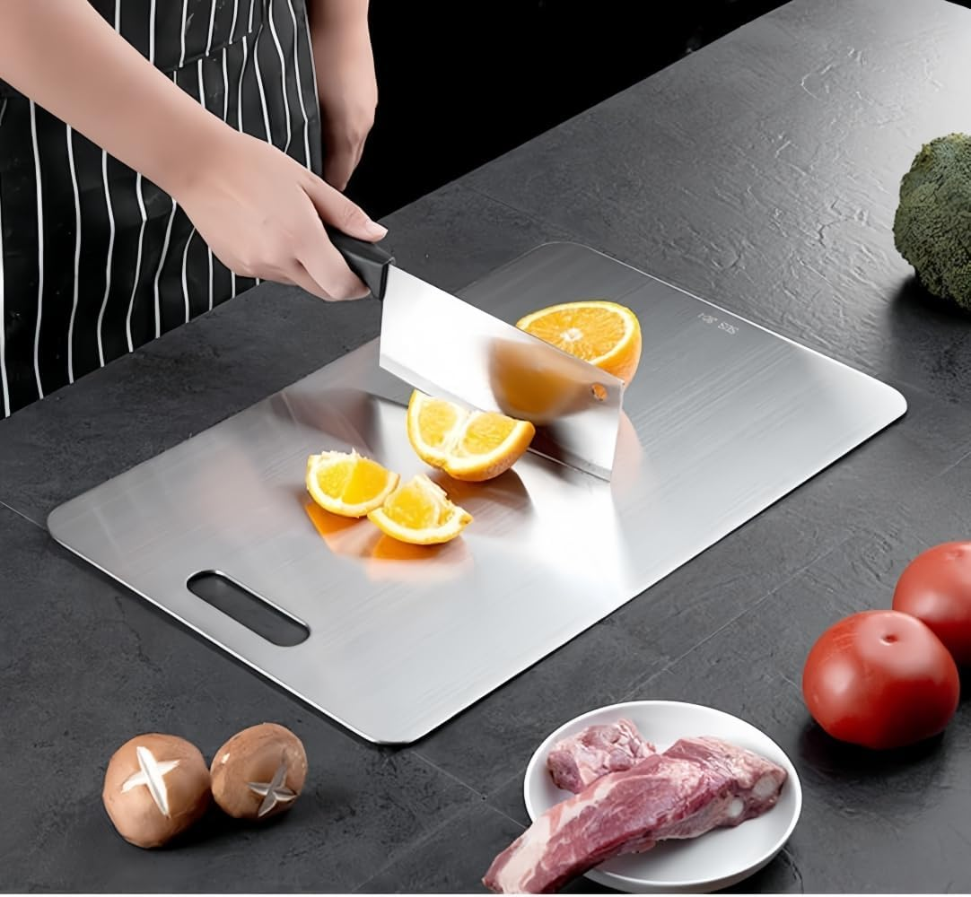 3Pcs Titanium Cutting Board, Large Meat Cutting Boards Hanging Steel Chopping Board for Home Kitchen Cooking Outdoor.