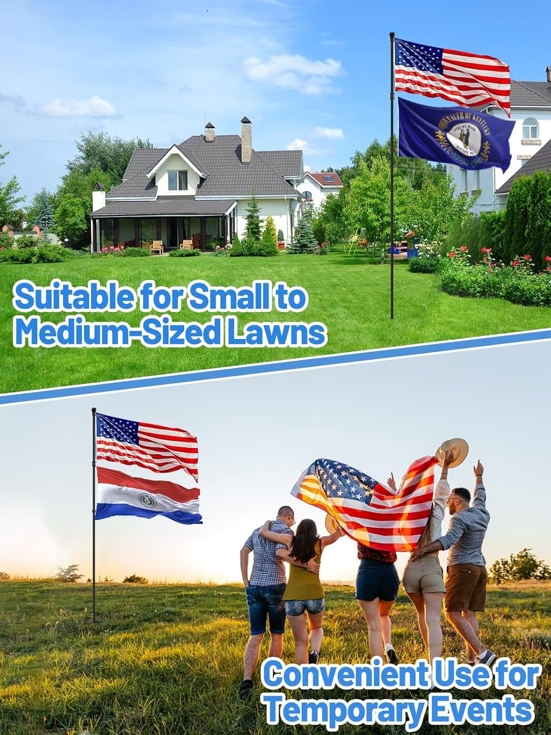 Acostop 10 FT Heavy Duty Flag Poles in Ground with 5 Pronges Base- Extra Thick Flag Pole Kit for Yard, Fit for 2 Flags- Windproof Ground Flag Poles for outside House Residential or Commercial, Black image number 1