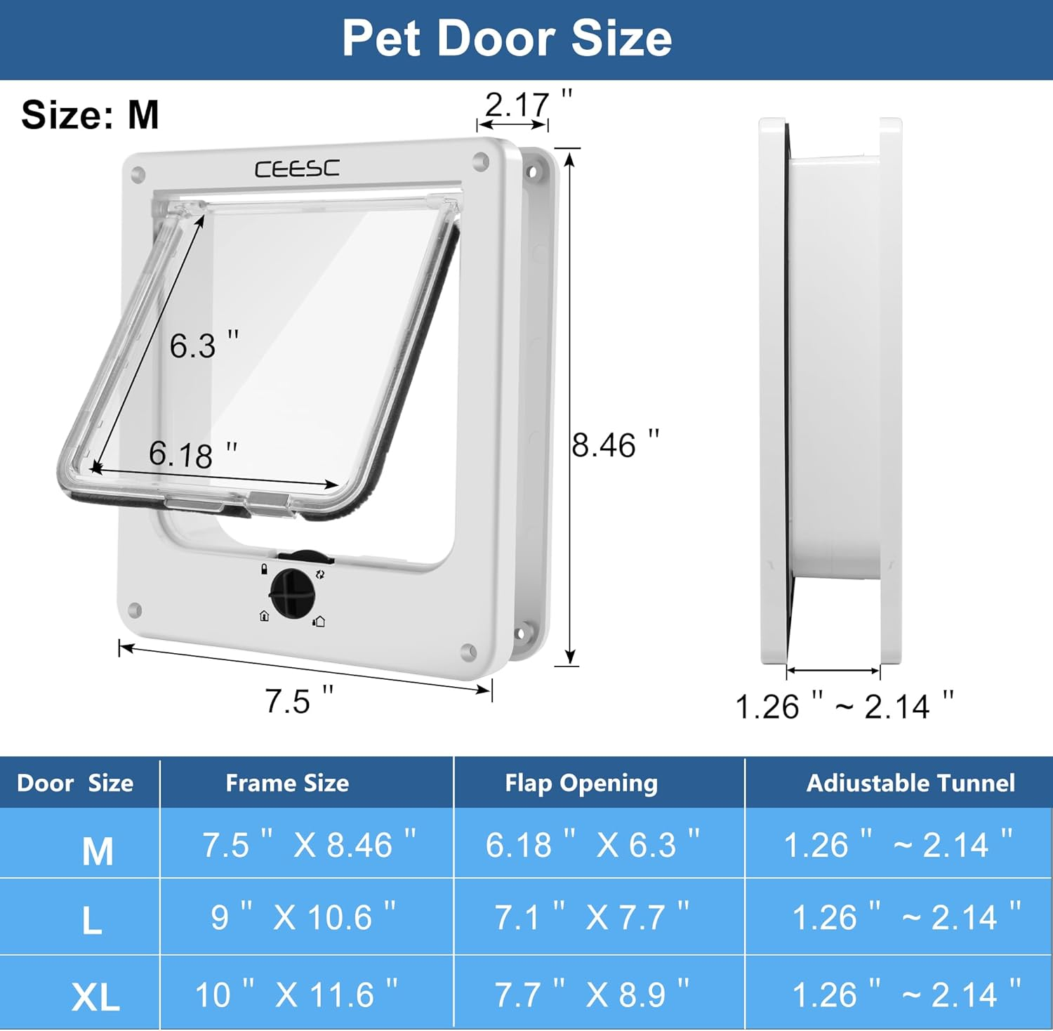 CEESC Cat Doors, Magnetic Pet Door with Rotary 4 Way Lock for Cats, Kitties and Kittens (Medium, White) image number 3