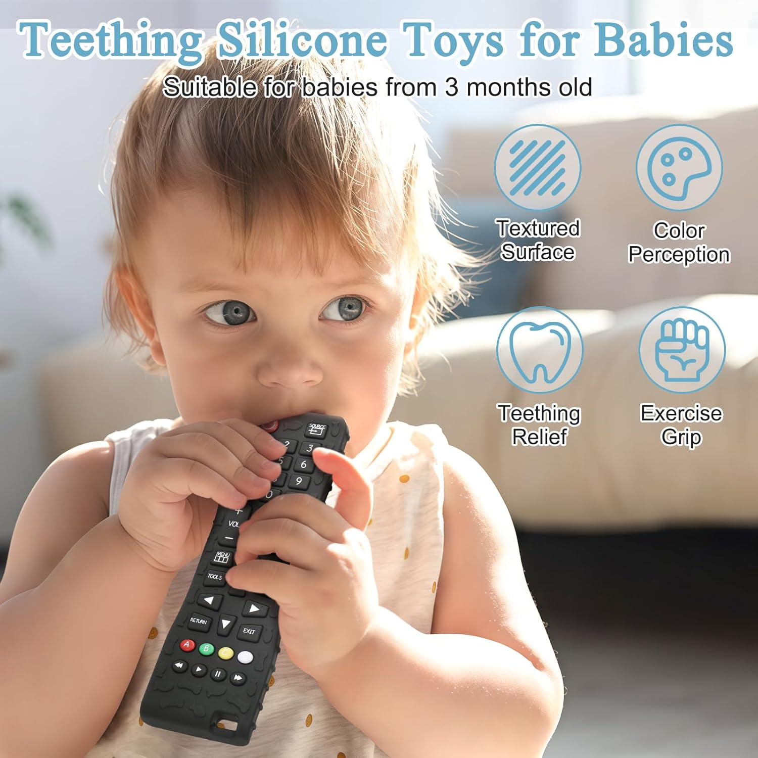 MR.TIMELAG Baby Remote Teether Toys - 2 Pack Silicone Teethers for Infants 3+ Months, Bpa-Free Chew Toys with Textured Surface & Easy Grip - Soothing Gum Relief for Newborns & Toddlers image number 3