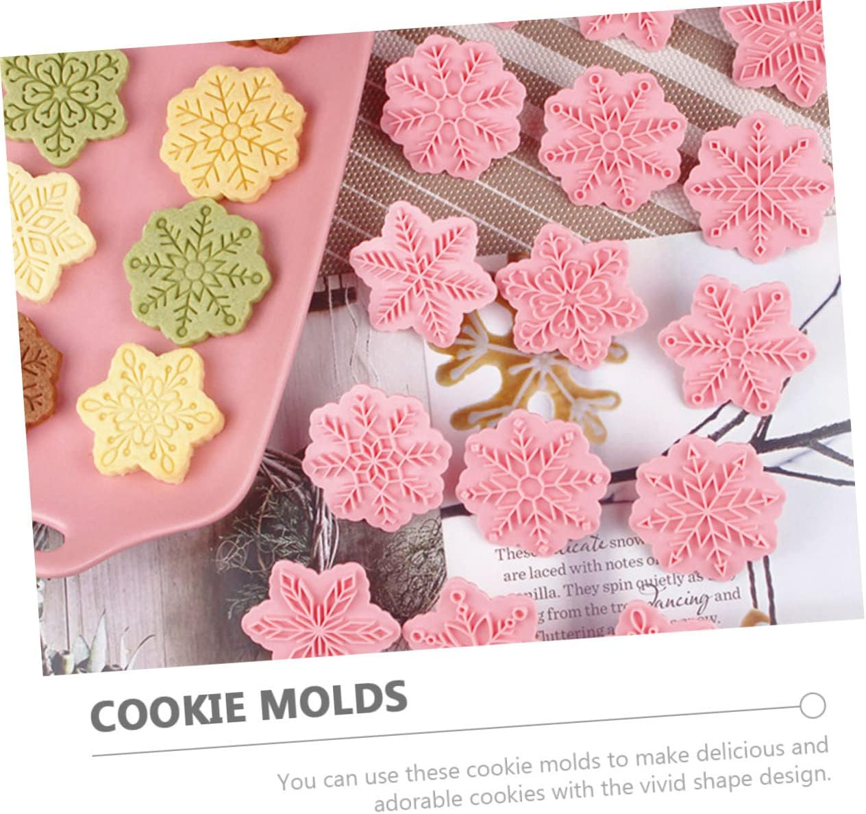 Christmas 3D Snowflake Cookie Molds 18Pcs Plastic Press-On Biscuit Stamps Baking Supplies for DIY Holiday Cookies Baking Lovers image number 5