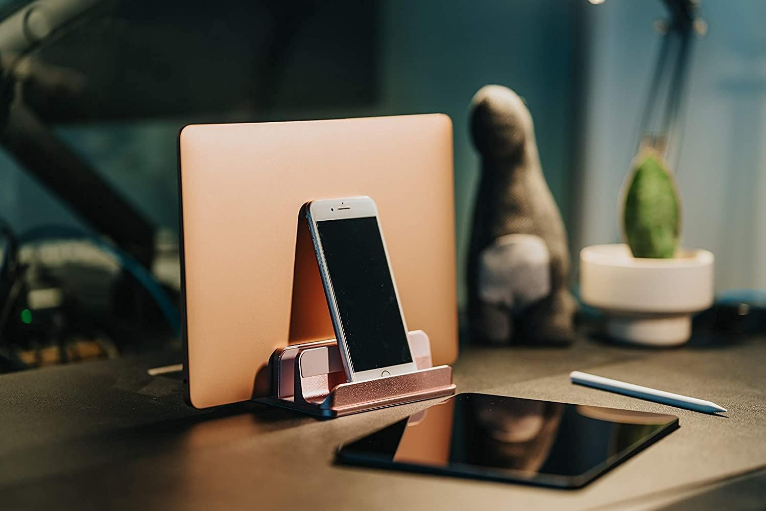 [Upgraded Version] Vertical Laptop Stand, Geecol Double Desktop Stand Holder with Adjustable Dock (Up to 17.3 Inch), Fits All Macbook/Surface/Samsung/Hp/Dell/Chrome Book (Rose Gold) image number 4