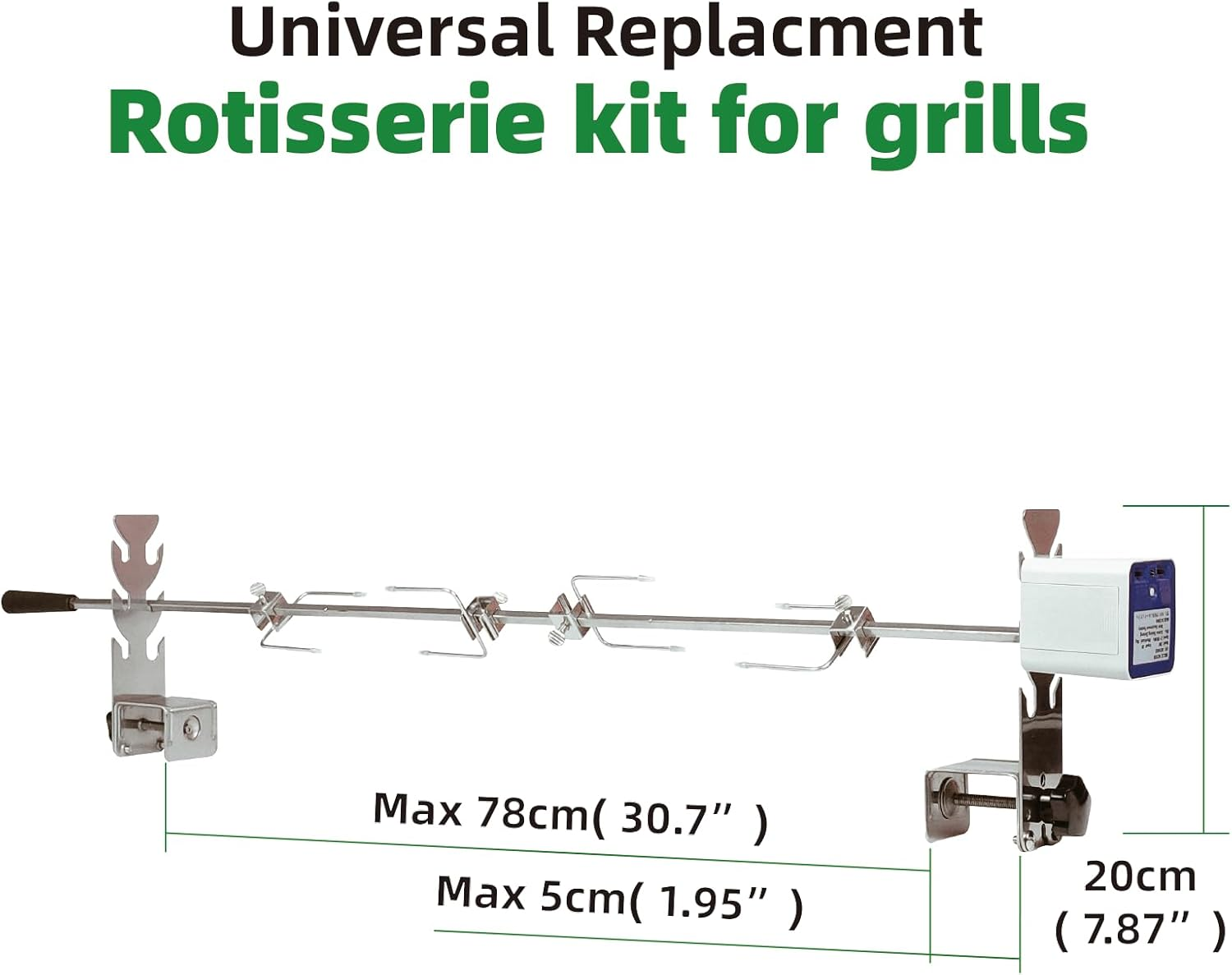Rotisserie Kit Universal Replacement 5078B Quick Install Portable Spit Grill Outdoor Camping BBQ Three Heights Adjustable Length Cooking Tool Roaster Accessories Chicken Fork Heavy Duty Motor DC 5V image number 5