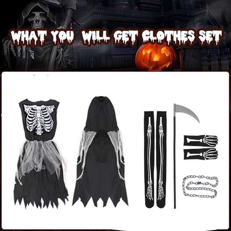 Girl Grim Reaper Costume Scary Cosplay Halloween Robe Creepy Spooky Dress Roleplay Angel Dark Outfit
