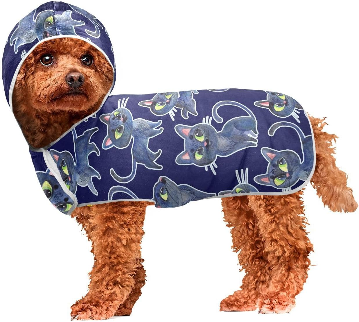 AIXIWAWA Cartoon Cute Cat Pet Bathrobe Towels with Adjustable Collar & Waist, Quick Absorbent Drying Coat for Cats and Dogs image number 3