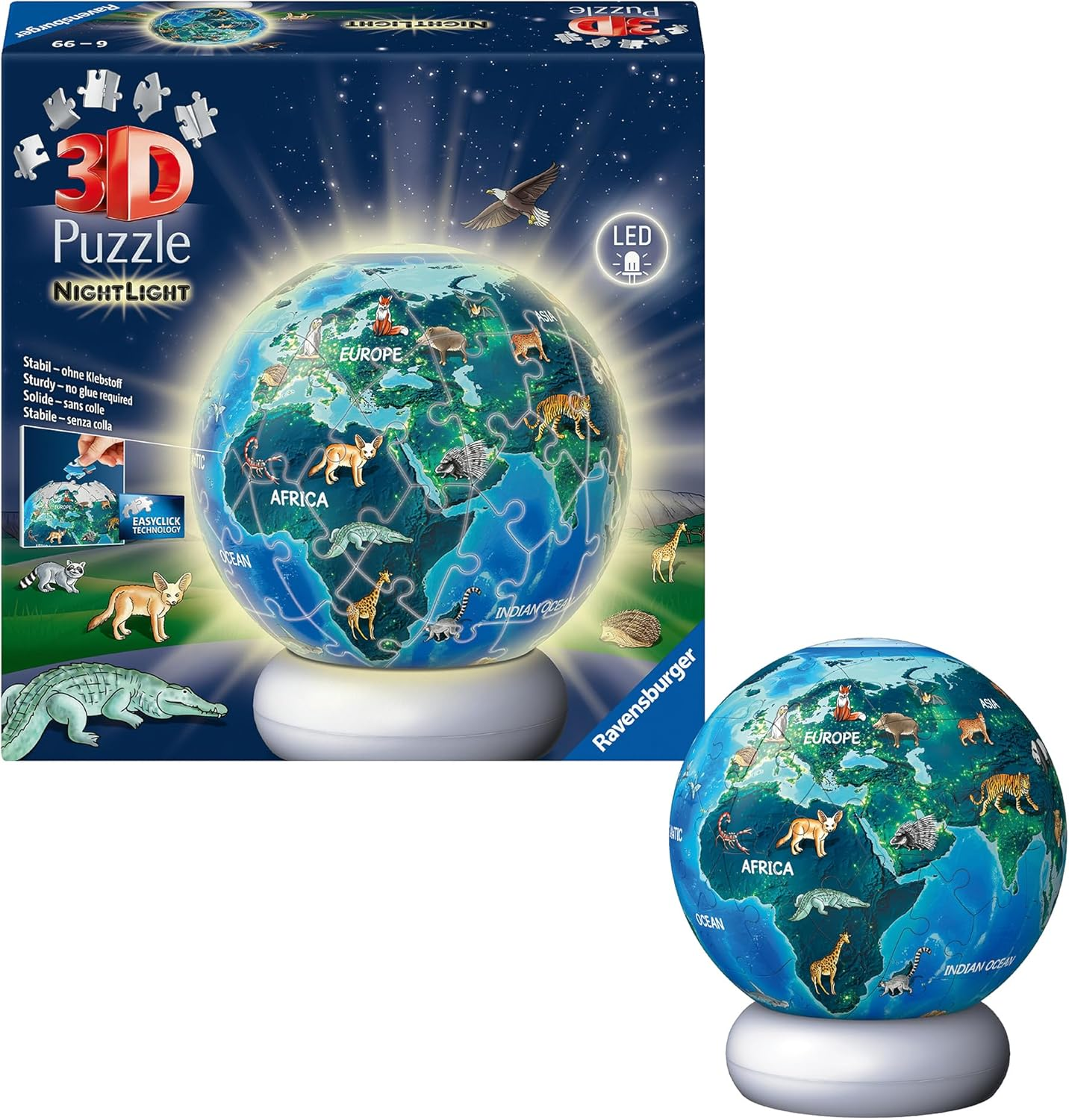 3D Puzzle-Ball Nachtlicht Erde Mit Tiermotiven: Erleben Sie Puzzeln in Der 3. Dimension!
