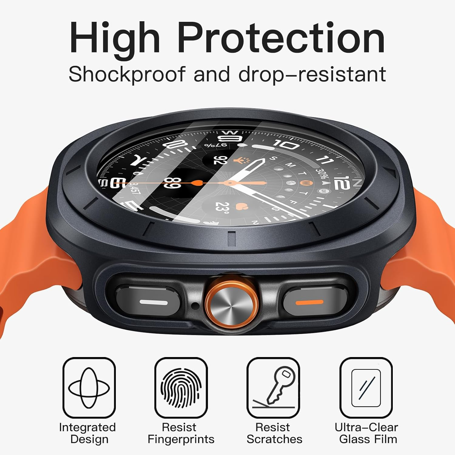 Jetech Case with Screen Protector for Samsung Galaxy Watch Ultra 47Mm, Overall Protective Cover, Built-In Tempered Glass Film High Sensitivity, 2 Pack (Titanium Gray) image number 4