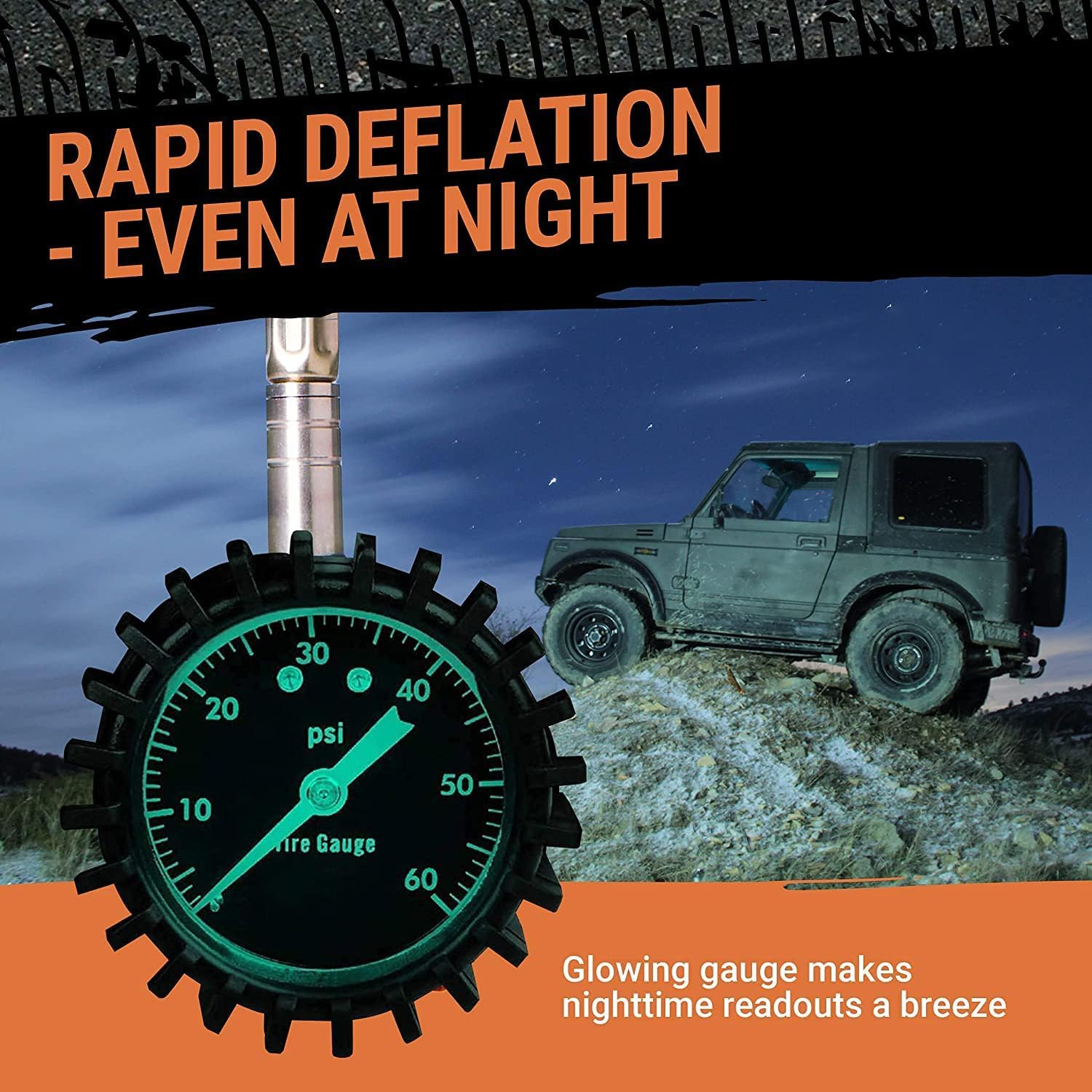 Tire Pressure Gauge (0-60 PSI) Heavy Duty, with Custom Foam Case, Chrome Caps & Valve Core Repair Tool, Rapid Air Pressure Gauge, Tire Deflators Offroad Accessories, 4X4 Tires image number 1