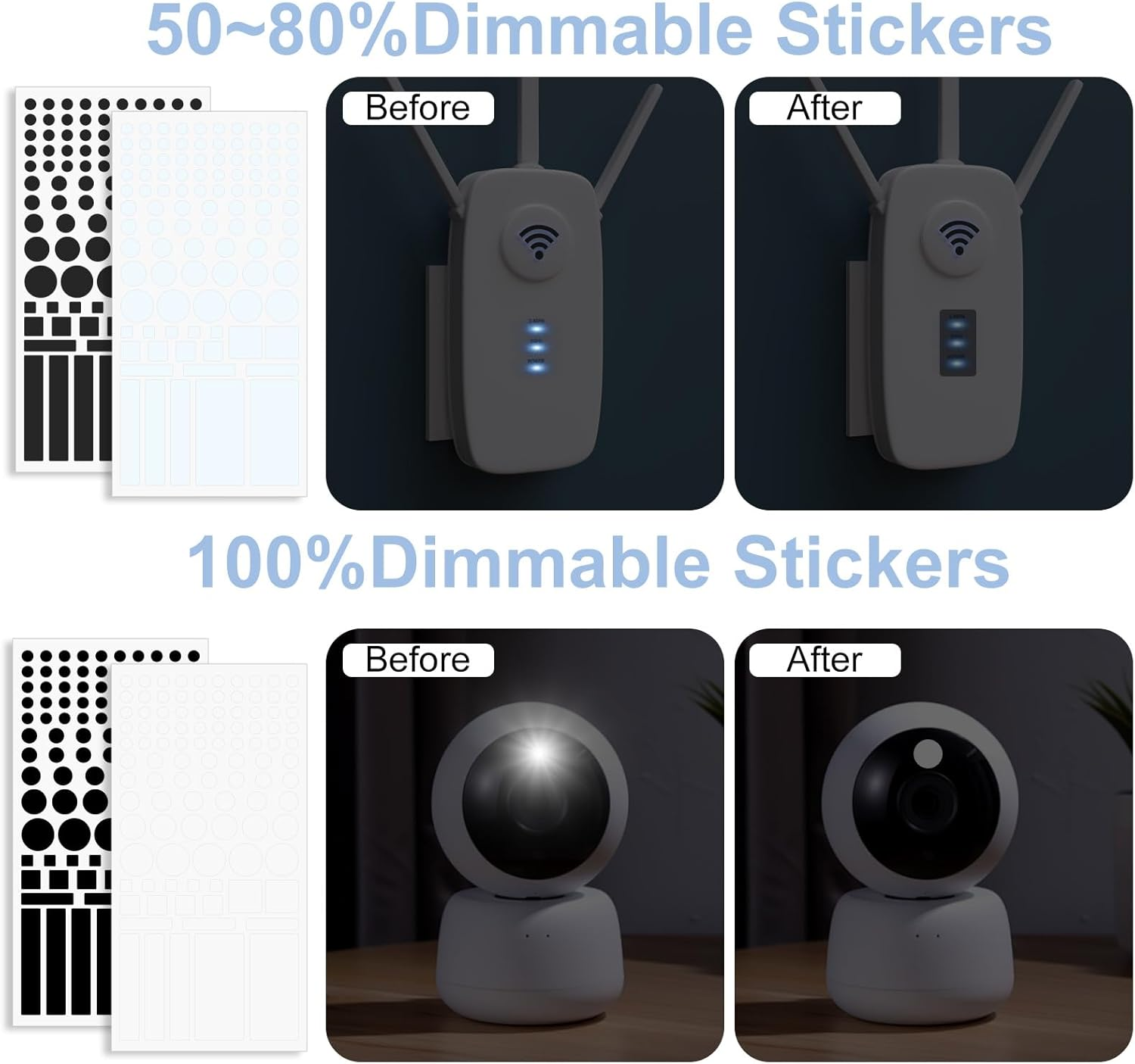 400 Pcs LED Light Blackout Dimming Stickers, LED Filters Dimming Sheets Full & Half Shading 100 Shapes, Shading for TV Bedroom Fans Air Conditioners Routers Clocks Electrical Appliances(Black White) image number 6