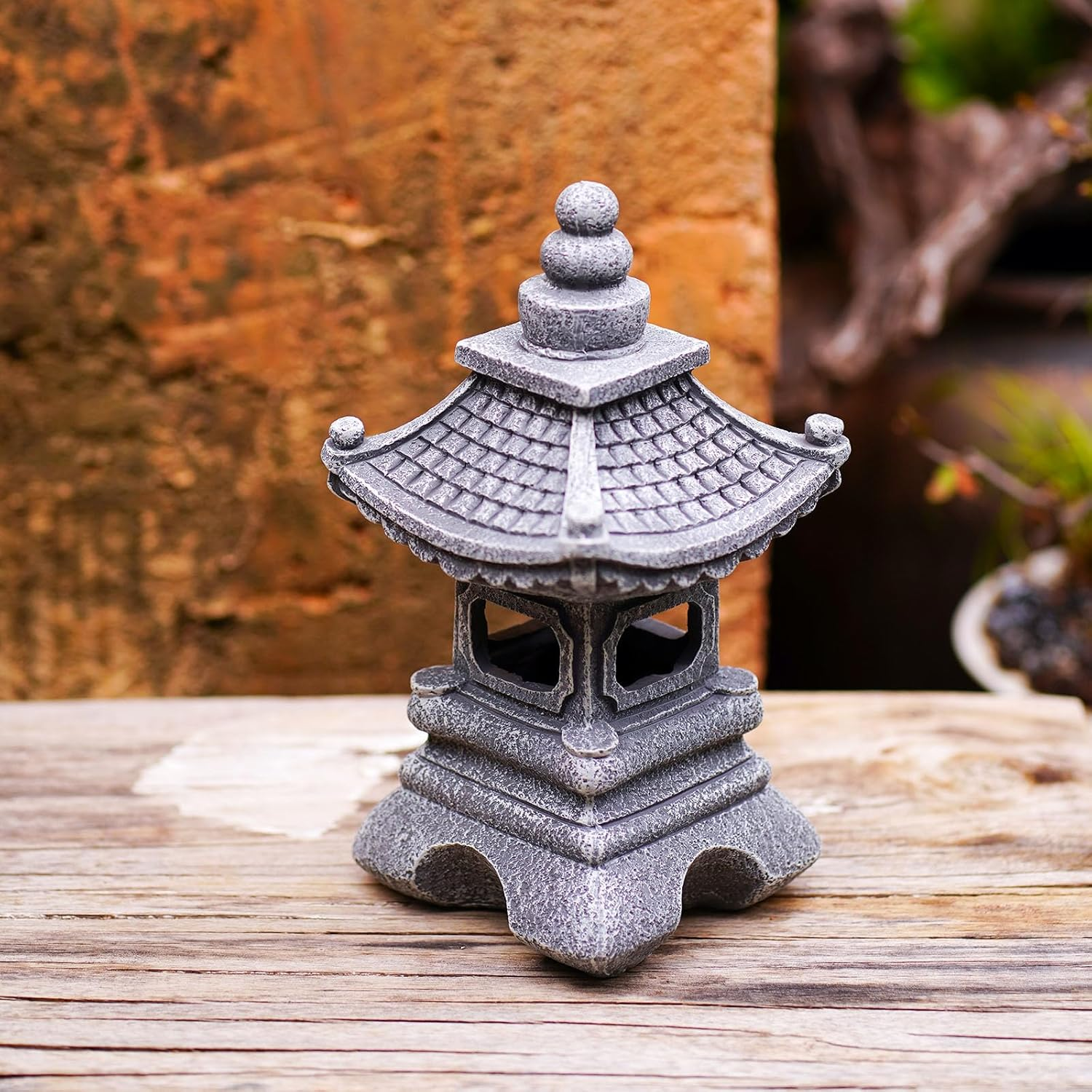 Gardenfans Solar Pagoda Lantern Garden Statue LED Light Outdoor Zen Garden Japanese Lantern for Landscape Balcony Patio Porch Yard Art Decor 6.7" H Gray Stone Finish
