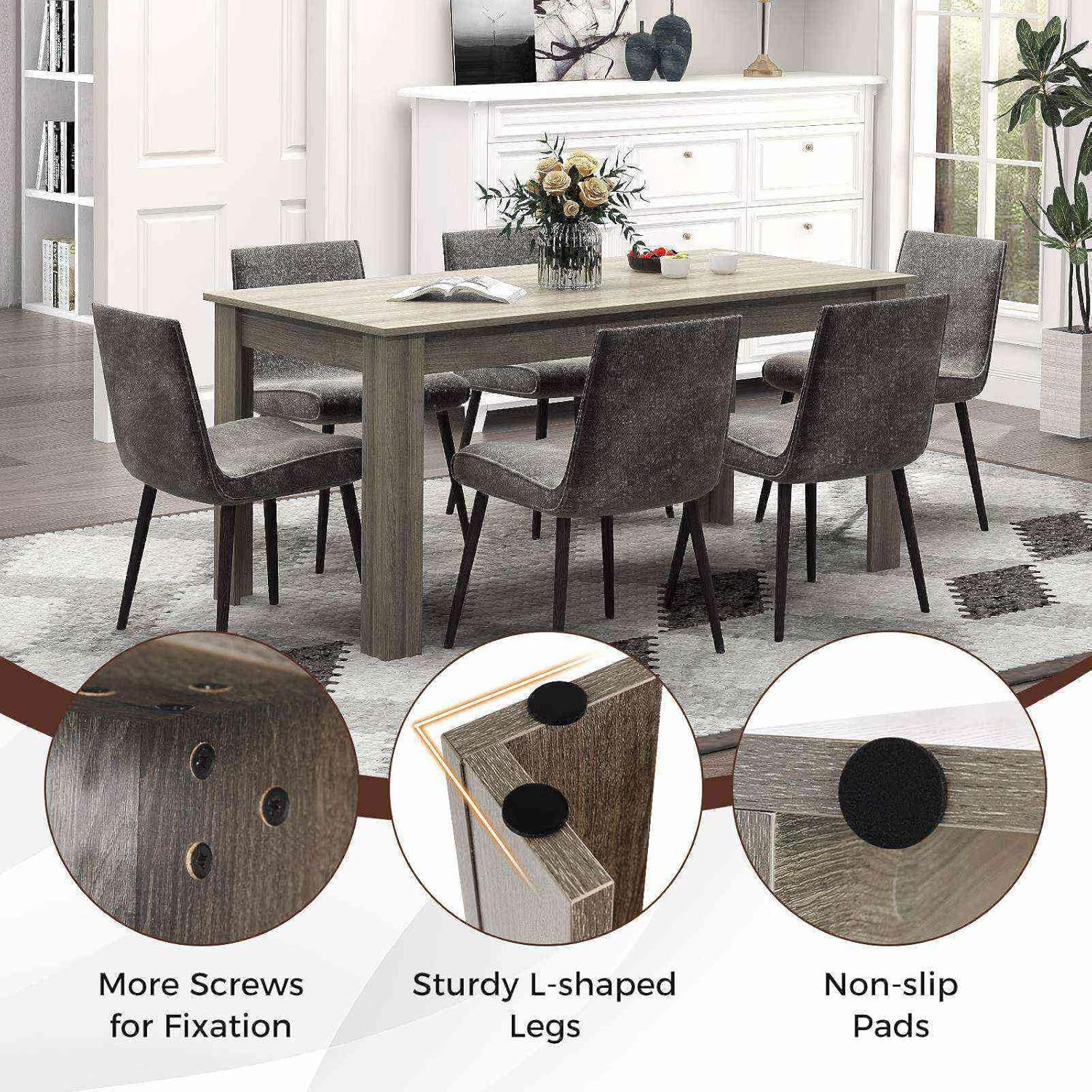 Giantex 160 CM Dining Table, Rectangular Dining Table with Sturdy L-Shaped Legs, Modern Kitchen & Dining Room Table, Seats up to 8, Woodgrain Finish - Woodgrain Finish image number 5