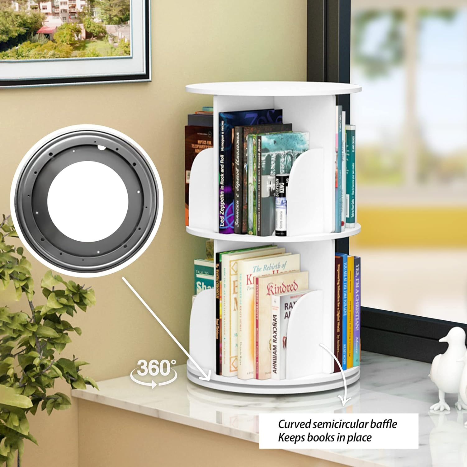 MIUZ 4 Tier Rotating Bookshelf 360 Display Tier Floor Standing Bookcase Storage Rack for Kids and Adults Bookshelf Organiser (4 Tier)