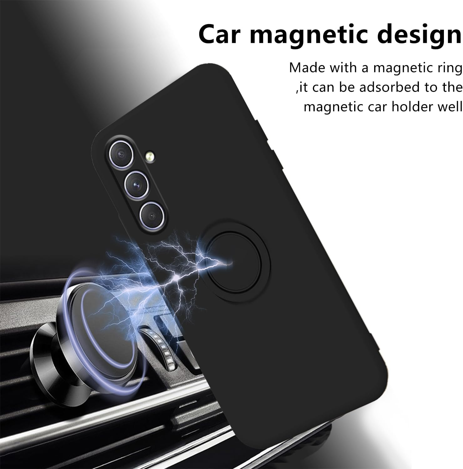 Mobile Phone Case for Samsung Galaxy A56 5G Case with Ring Holder, Slim Cover Soft TPU Protective Case for Samsung A56 5G Silicone Liquid Microfibre Shockproof Original Case (Black) image number 4