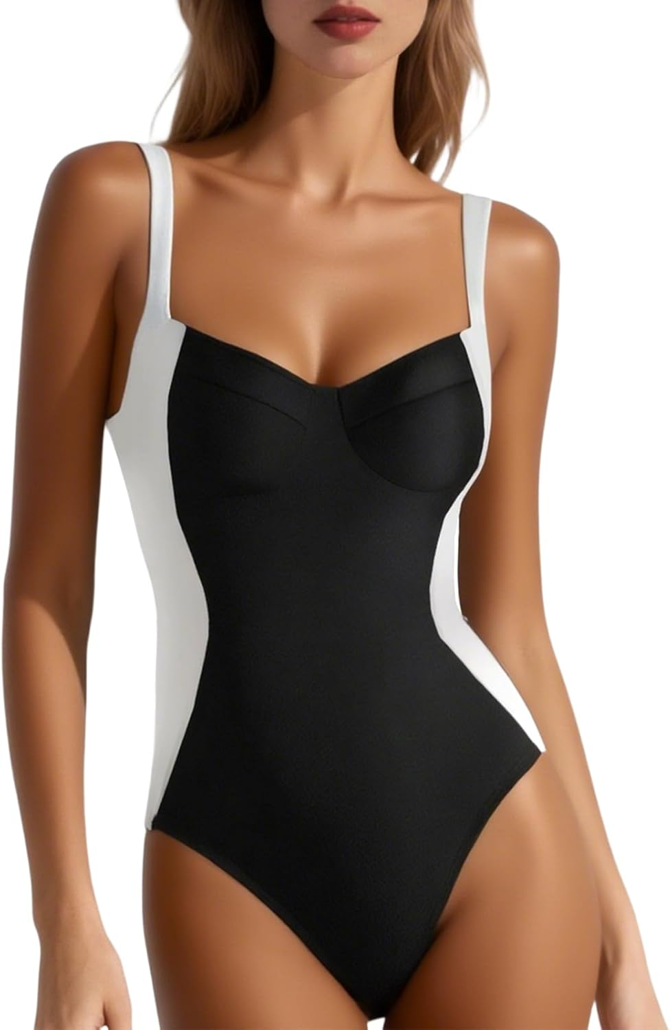 Fiohiros Tummy Control Women'S One Piece Swimsuit Detachable Pads Underwire Color Block Crisscross Back Stretchy Swimwear