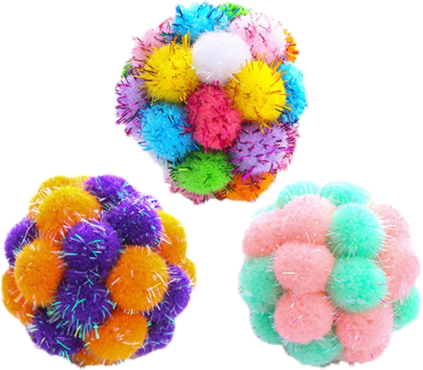 Tuxxjzm Pom Pom Cat Toys - Puff Balls Cats Toy,Assorted Color Balls Fuzzy Balls, Interactive Toys for Indoor Cats and Kittens, Toys image number 5