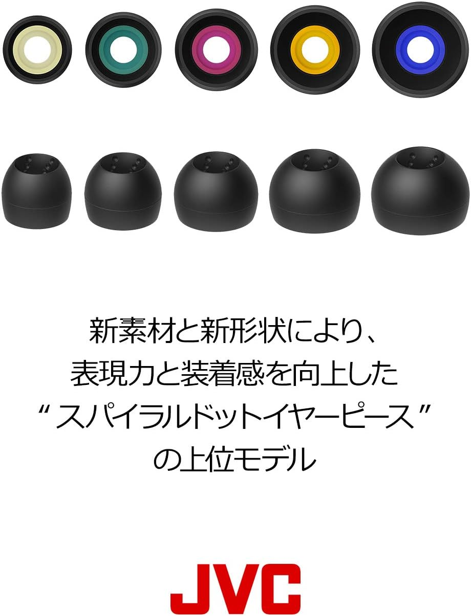JVC EP-FX10ML-B Replacement Ear Tips Spiral Dots++ 4 Pack ML, Black