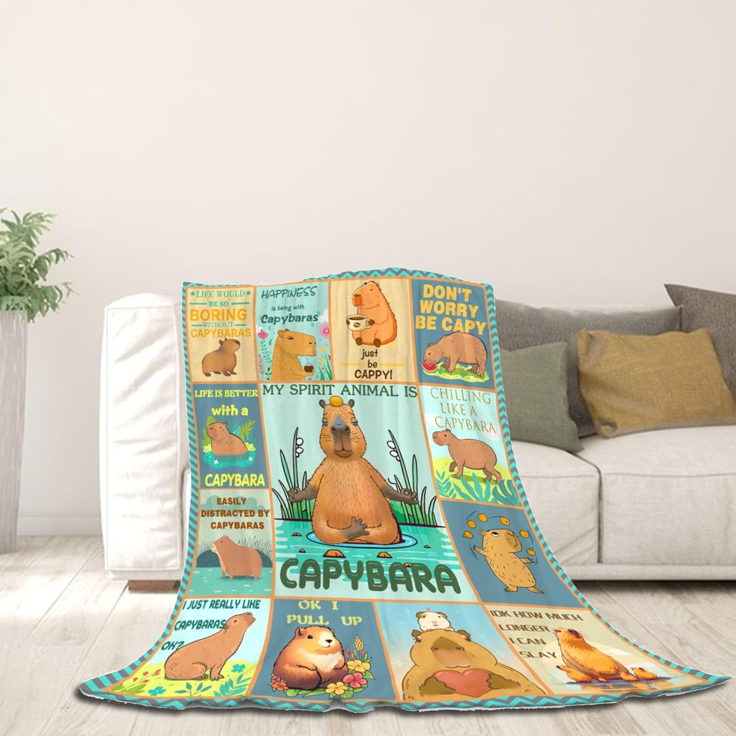 Juvanovo Capybara Blanket, 100 X 130 Cm Capybara Cuddly Blanket, Capybara Flannel Blanket, Capybara Soft Blanket, Capybara Sofa Blanket, Capybara Bed Linen, Capybara Merch for Children Adults (A)