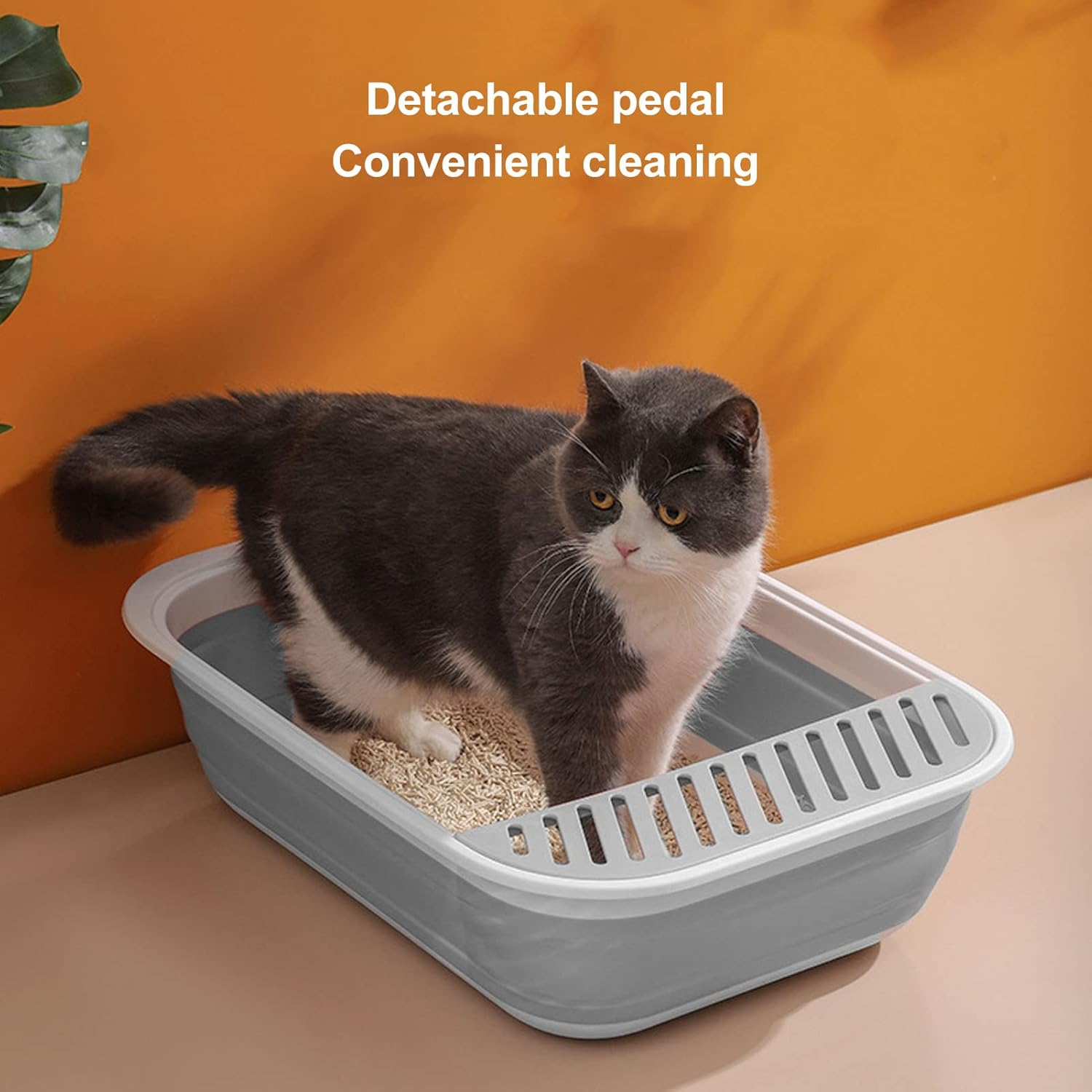 Cat Litter Box, Semi Enclosed Easy Cleaning Splash Proof Foldable Kitten Toilet, Waterproof Cat Travel Litterbox Cats Litter Pan with Litter Sifting Scoop for Indoor Cats Kittens Small Pets(Grey) - Pink image number 5