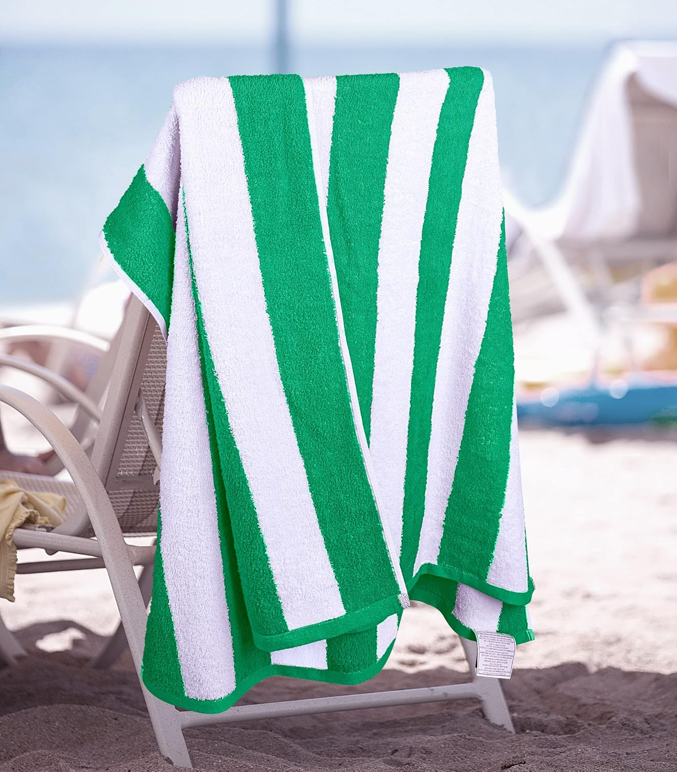 Utopia Towels Large Beach Towel - Cotton Pool Towels - Cabana Stripe Towels (4 Pack, 30 X 60 Inches) Green image number 3