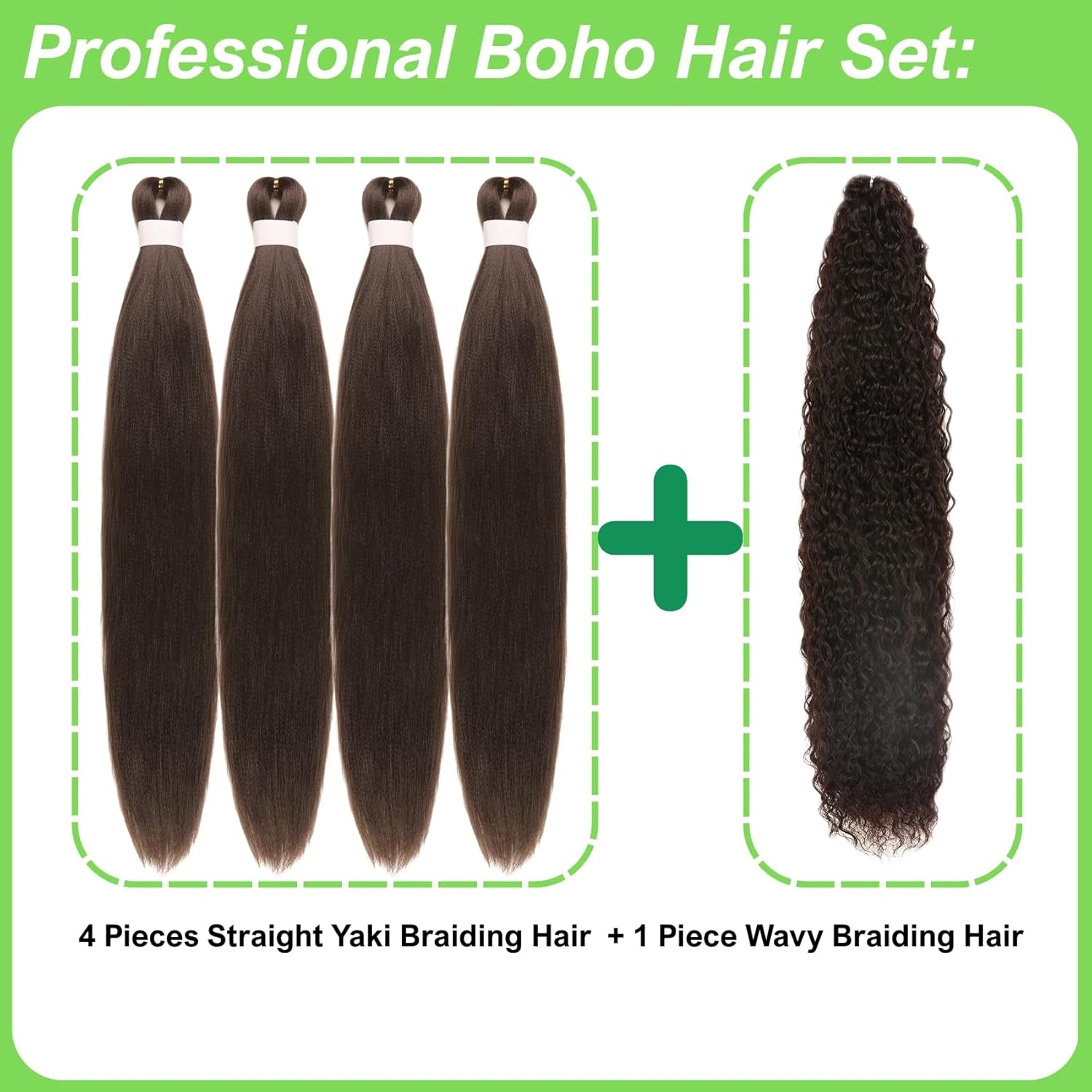 Dark Brown Braiding Hair Pre Stretched Knotless Mermaid Braiding Hair for Boho Braiding Deep Wace Colour 4 Micro Curl Boho Hair for Braiding (5 Packs) image number 2