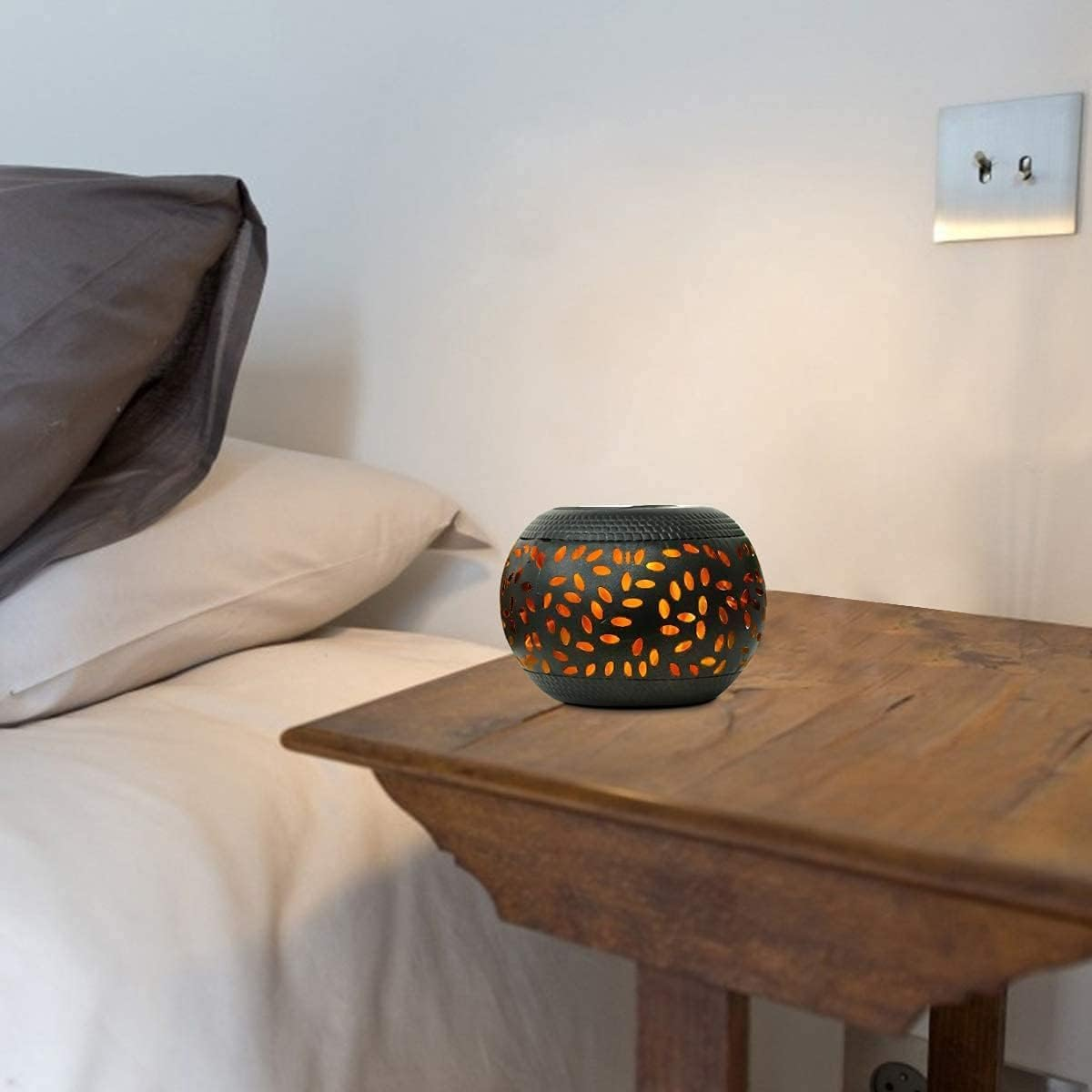 Solar Table Lights Outdoor Waterproof - Dancing Flickering Flame Lamp Black Metal Tabletop Light Solar Powered Decorative Lighting Lantern for Desk Bedroom Patio Garden Pathway Yard (1 Pack) image number 3